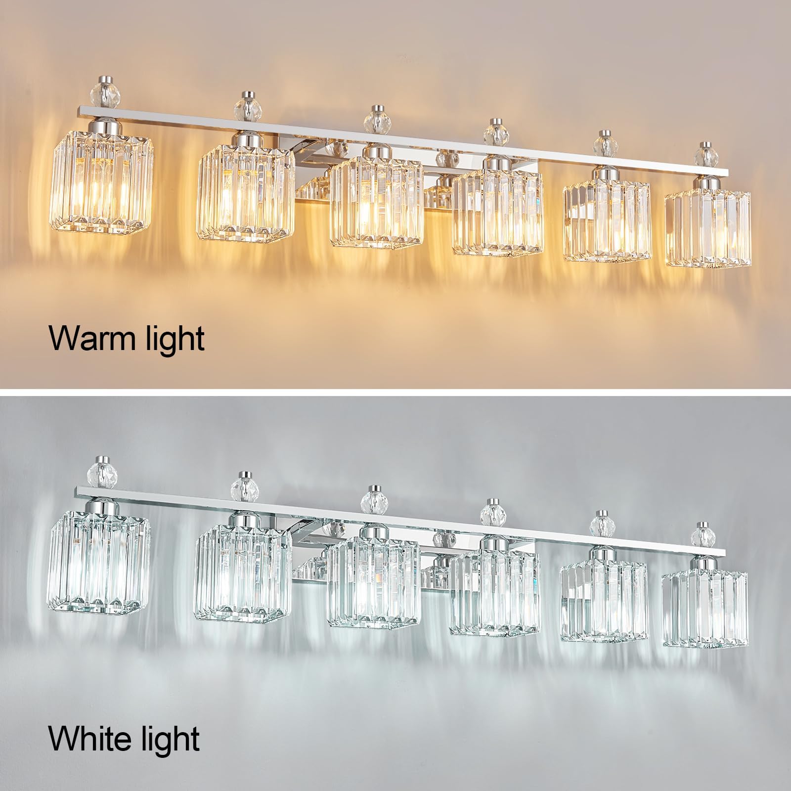 FDPBY 6-Light Vanity Light Chrome Metal Crystal Bathroom Fixture Model 290