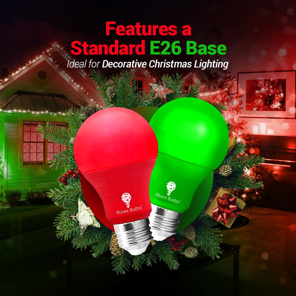 Bluex Bulbs A19 Red LED Light Bulb - 9W (60W Equivalent) - 2 Pack, E26 Base, Plastic, Ideal for Party & Home Lighting
