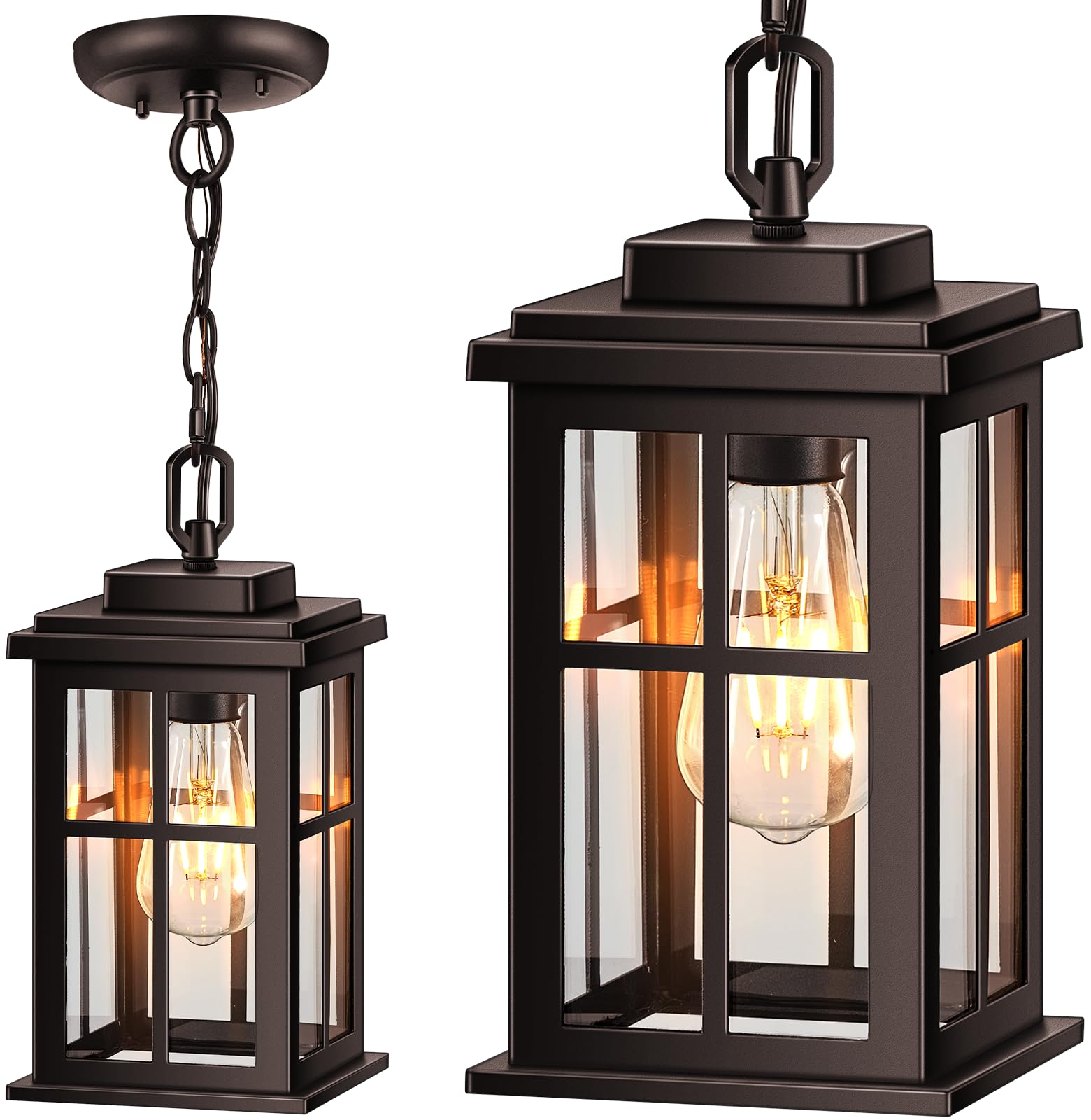 OPAXIS Bronze Hanging Porch Light, Modern Outdoor Pendant Lights for Porch, Waterproof Outdoor Hanging Lights with Tempered Glas