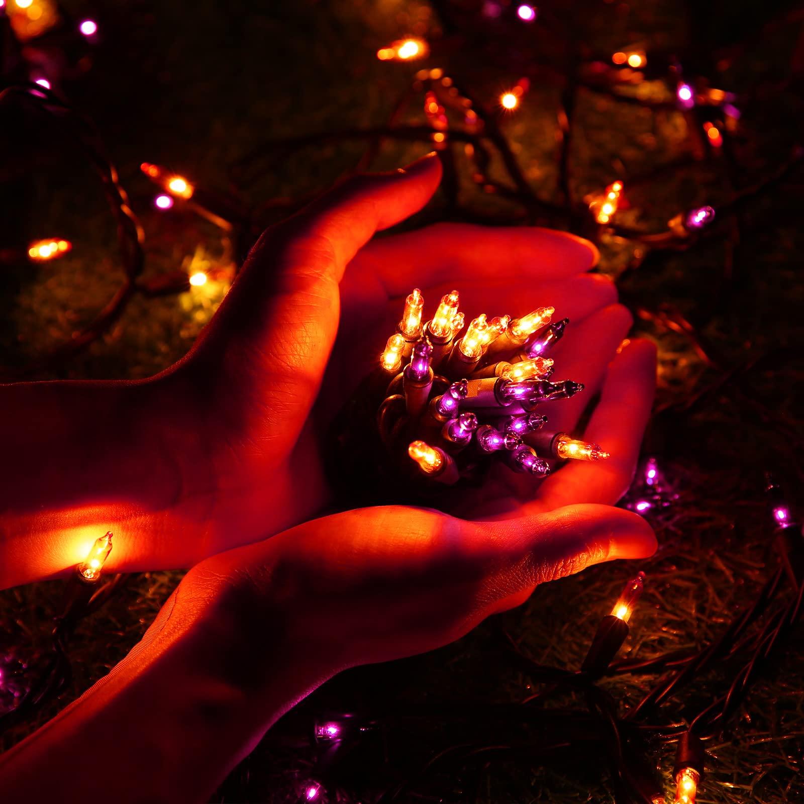 Toodour Halloween String Lights, 300 Count Mini Bulbs, 77ft, Orange & Purple, UL Certified, Black Wire