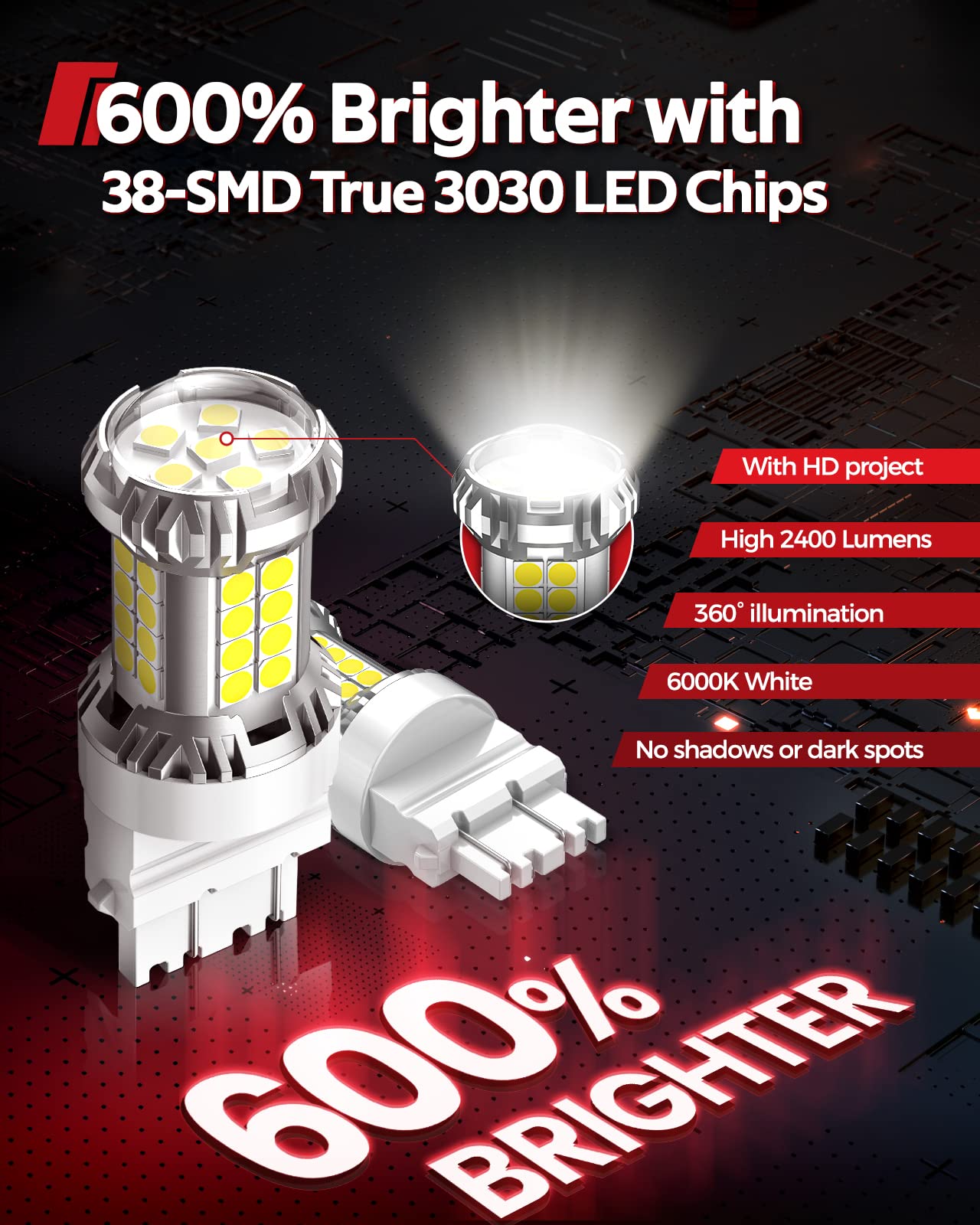 Torchbeam 3157 LED Bulbs, 6000K White, 600% Brighter, Non-polarity, 2pcs, Alloy, for Tail Light, Backup Light