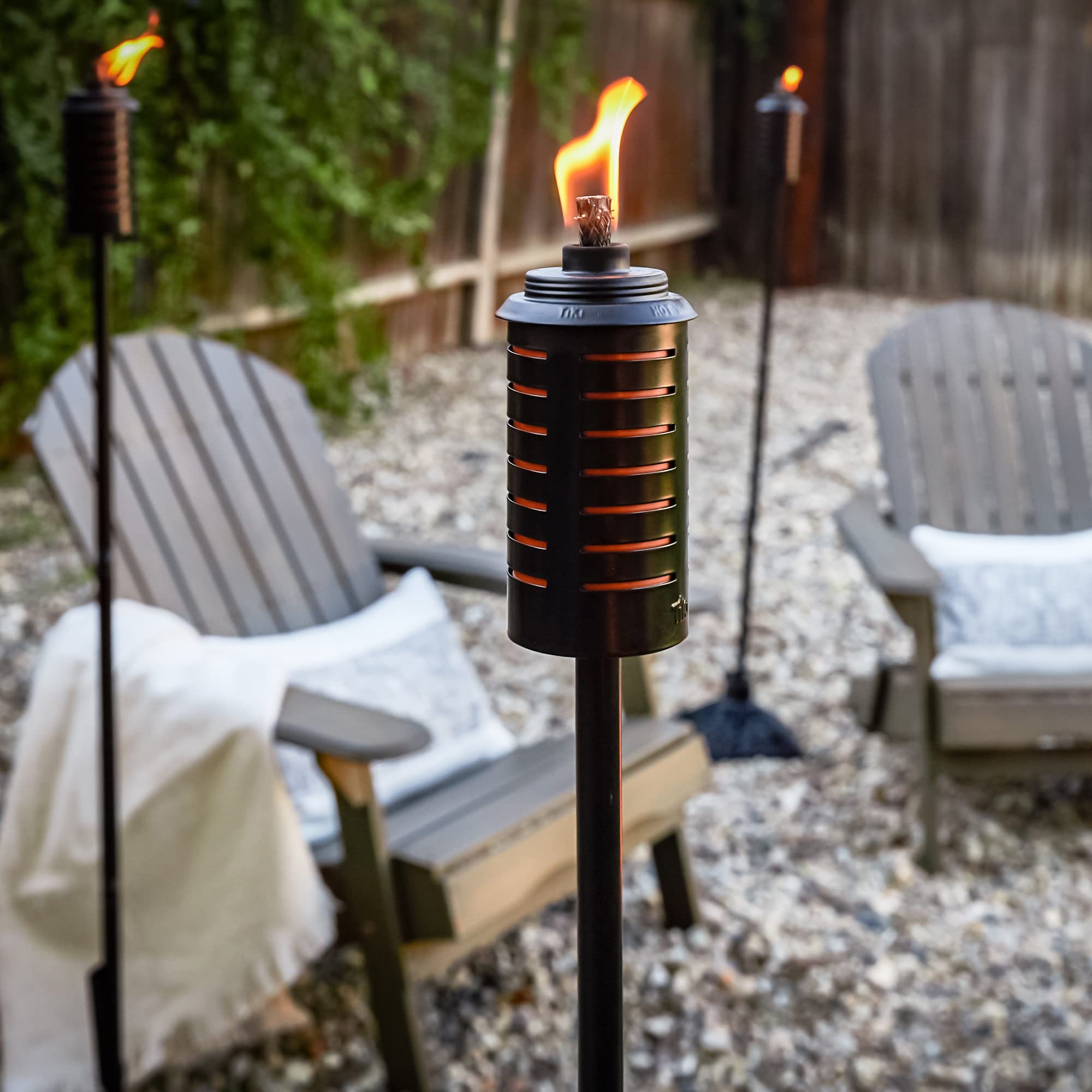 Tiki Metal Black & Orange Easy Install Outdoor Torches, 2-Pack - 65-Inch Decorative Tiki Torches For Patio, Lawn, Backyard & Gar