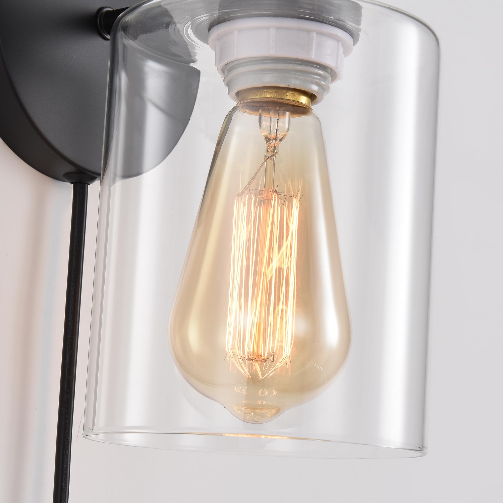 KENMI Metal Wall Sconce Lighting, Clear Glass Shade, Matte Black, Modern Design, 1 Pack, Model W12W