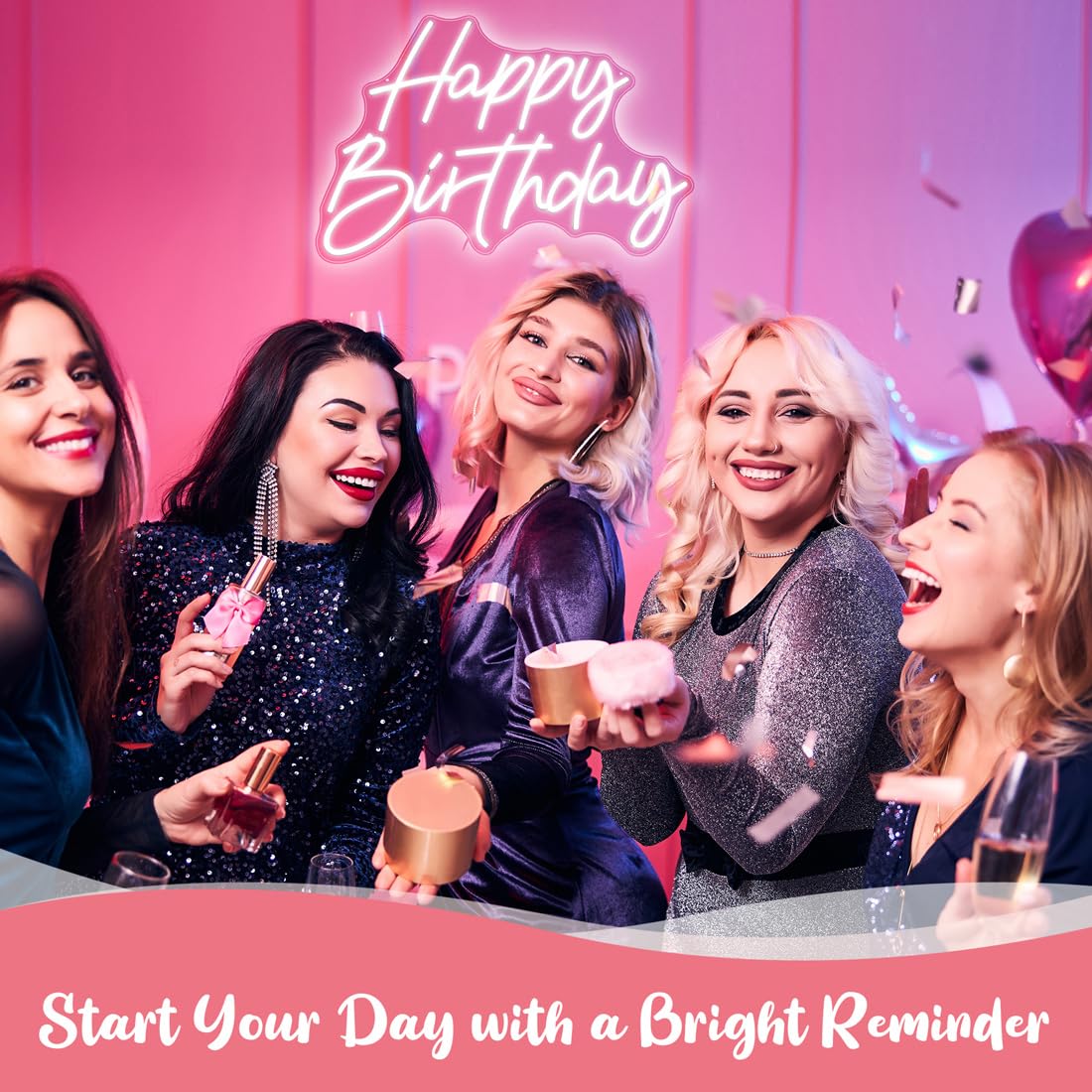 Happy Birthday Neon Sign For Backdrop Large Happy Birthday Light Up Sign White Led Sign For Home Company Birthday Party, 21.65 *