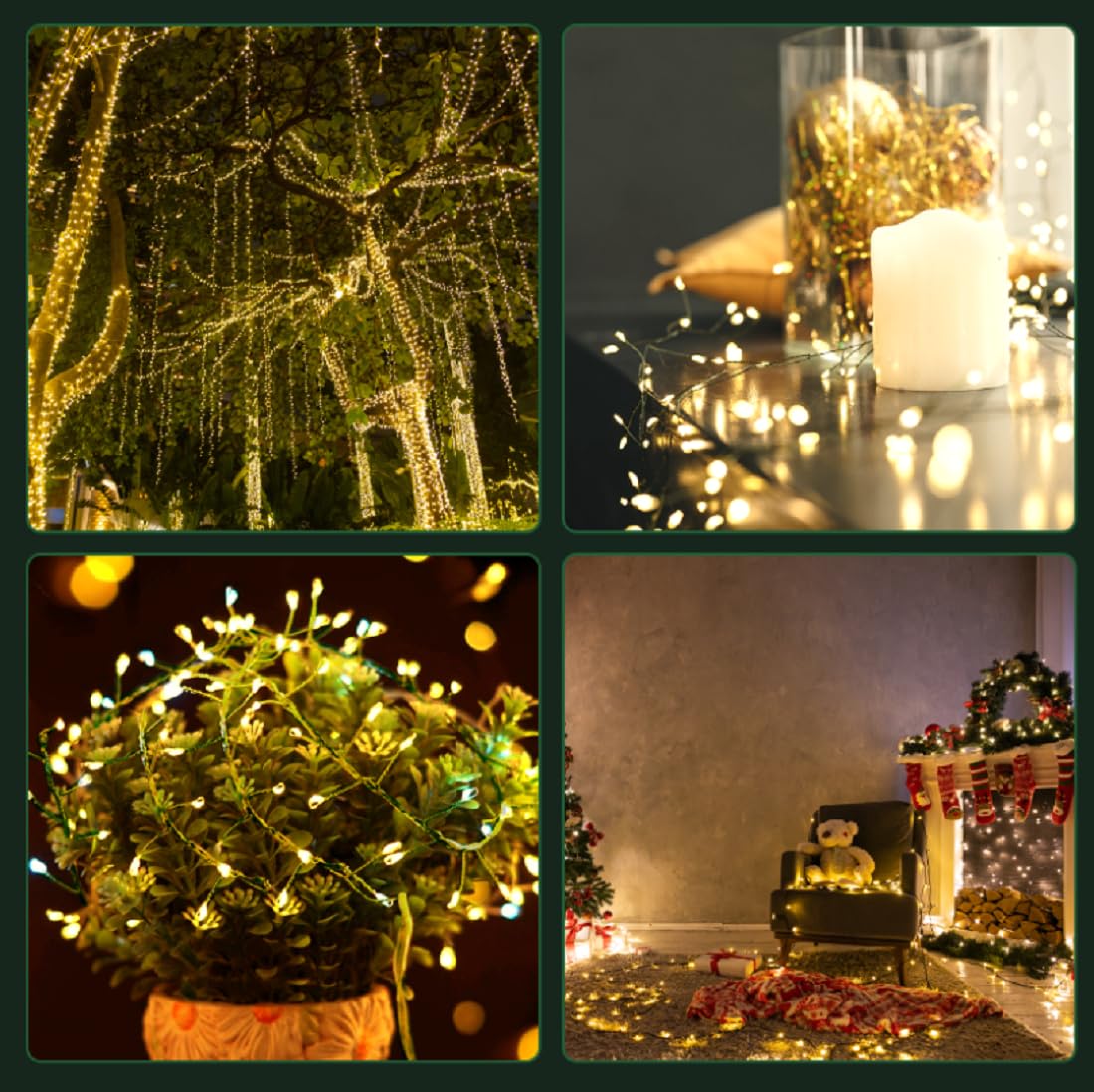 FairyGlim 2Pack Outdoor Fairy Lights 100LED Warm White Copper Wire, 10ft, 8 Modes & Timer, Twinkle String Lights for Christmas & Weddings