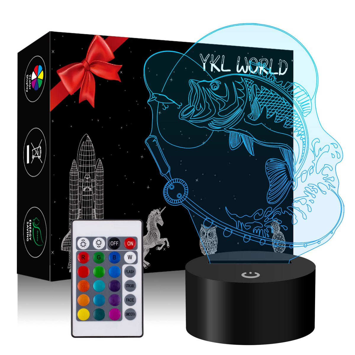Yklworld 3D Fishing Lamp Illusion Led Night Light Touch Fish Desk Table Lamps 16 Color Change Usb Charging/Battery Powered Home