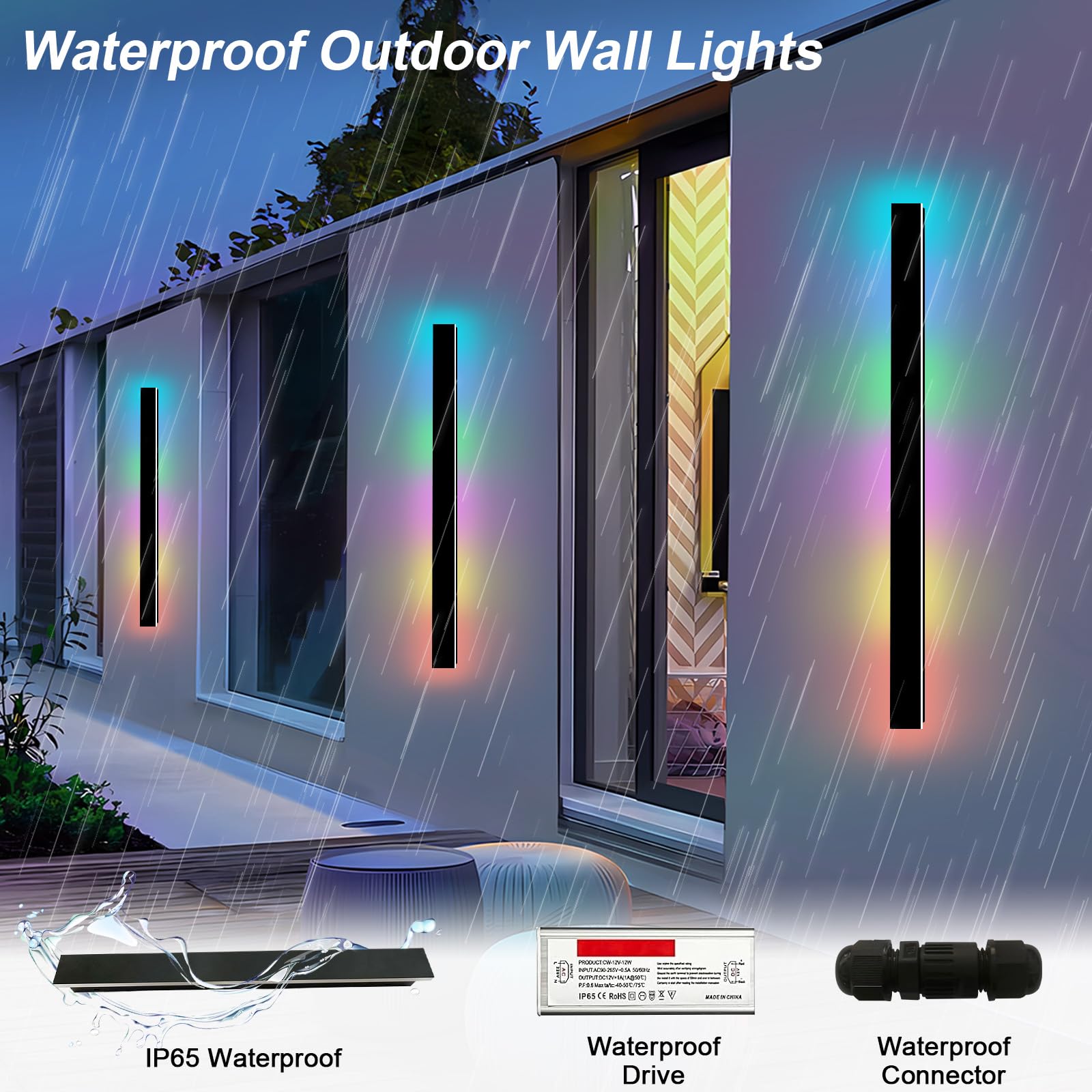 Gremlbuk Outdoor Rgb Long Wall Lights 2 Pack 92.5Inch Modern Outdoor Led Wall Light Ip65 Waterproof Long Wall Sconce Led Linear Wall Mount Lights Fixtures For House