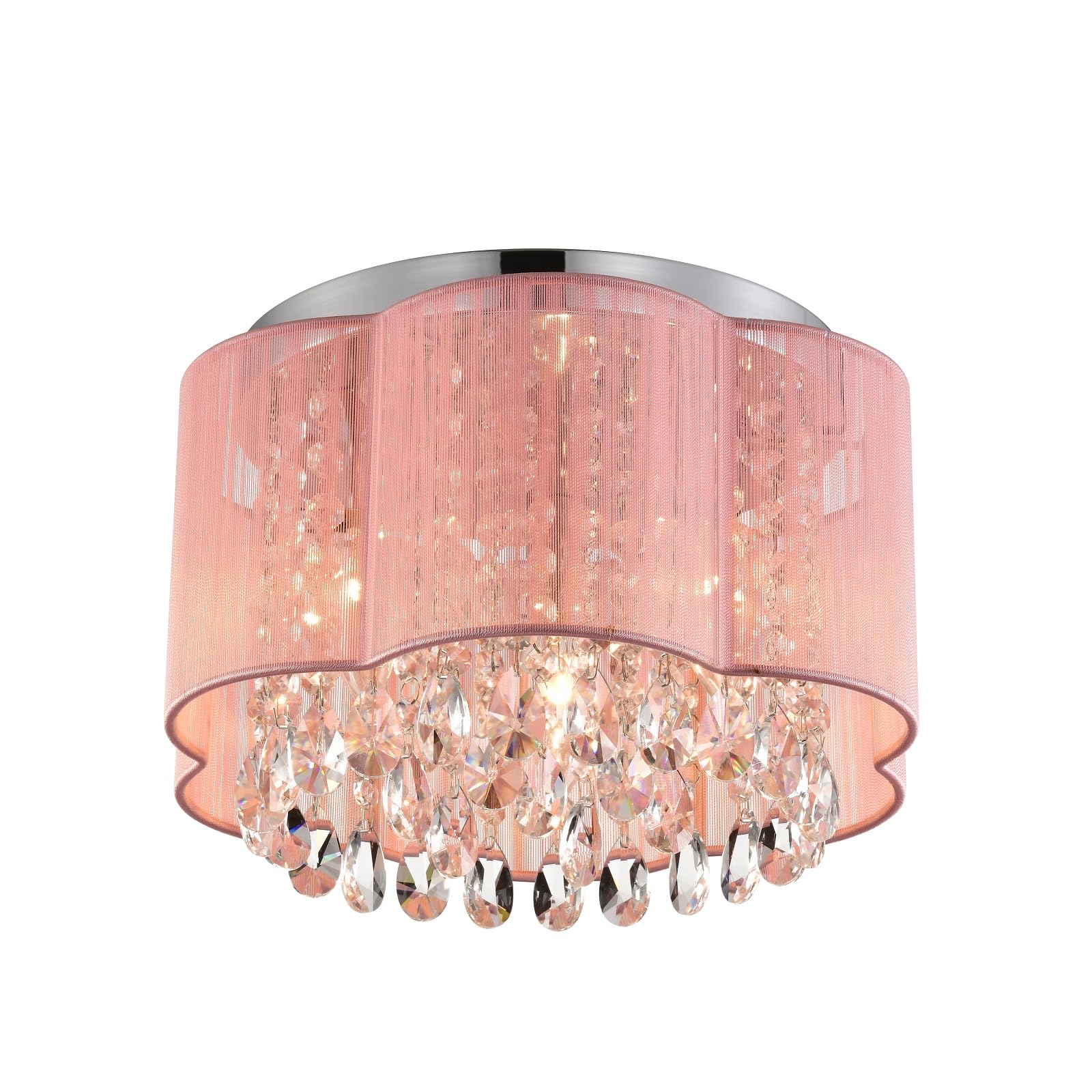 LaLuLa Pink Chandelier Ceiling Light Fixture, Crystal Flower Lampshade, 3 Lights, 11.8in Size, Model 17169PK-F for Bedroom, Nursery