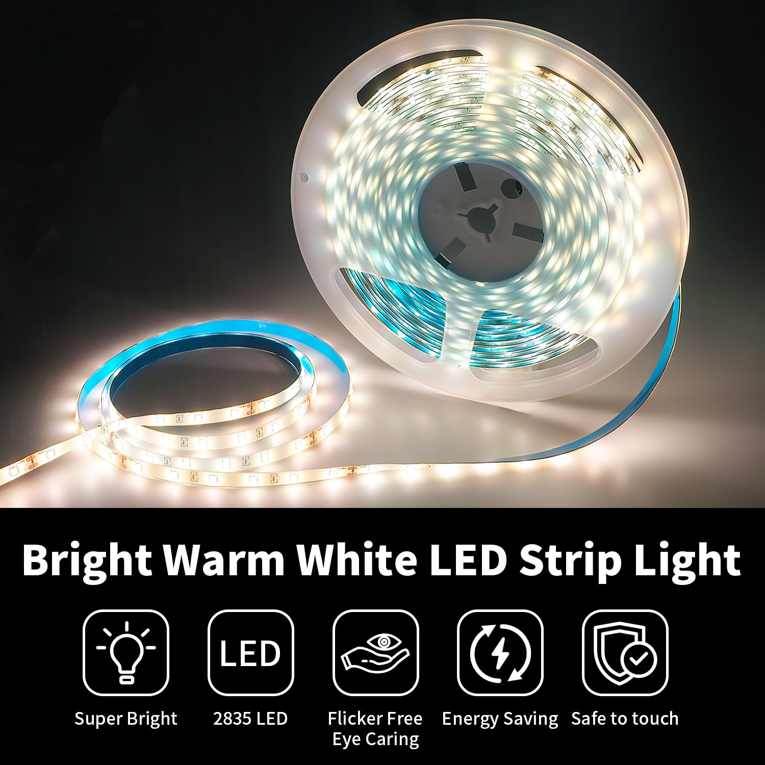 Inextstation 32.8Ft/10M Warm White Led Strip Light, 24V 2835 Smd 600 Leds Flexible Cuttable Waterproof Led Tape Light For Bedroo