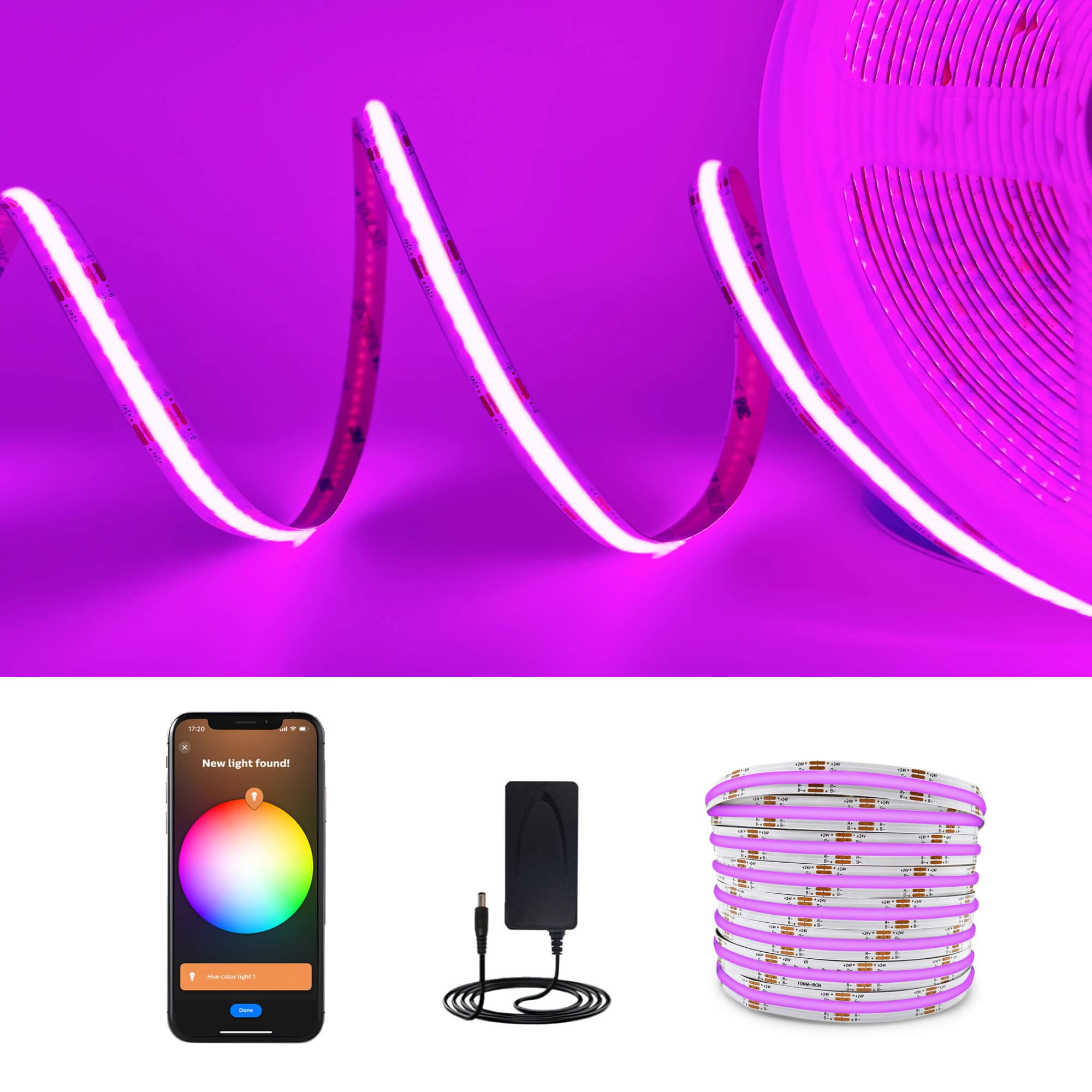 GIDERWEL Smart RGBWW LED Light Strip Kit, ZigBee Dimmable, Plastic, RGBW, Ambiance Lighting