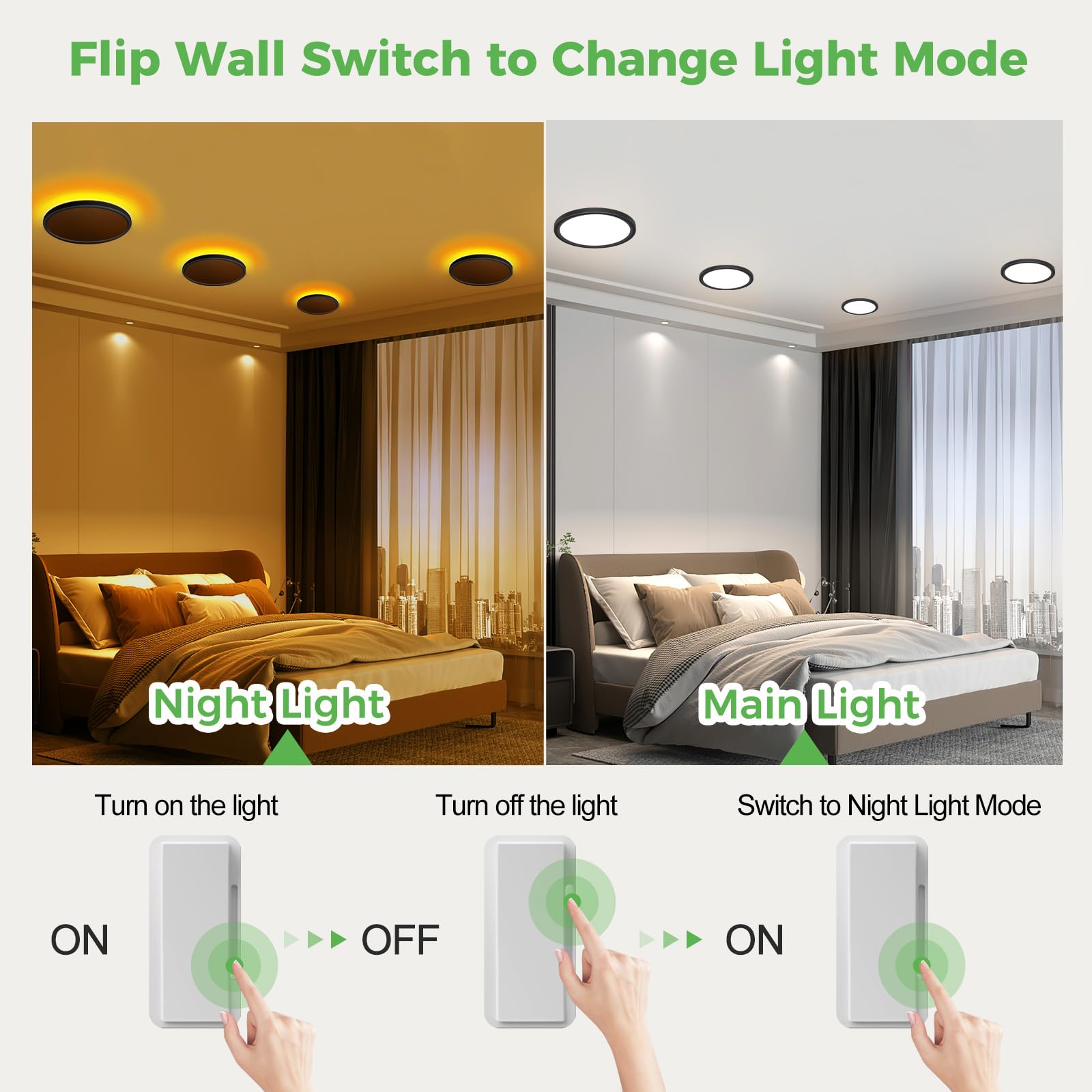 Zemty 7 Inch Flush Mount Ceiling Light Fixture With Night Light 1800K, 3000K/4000K/6500K Selectable Ceiling Lights, Low Profile