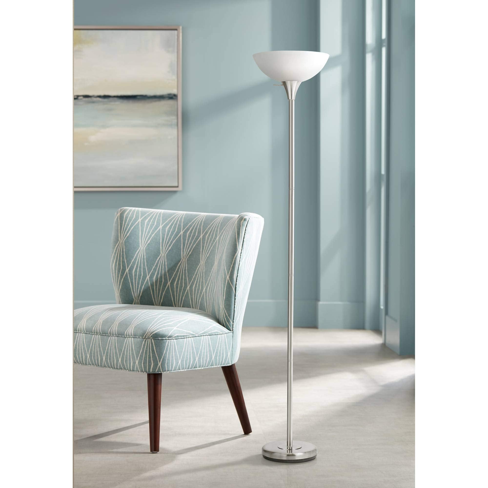 Cal Lighting Torchiere Floor Lamp, Brushed Steel, Metal, Model CALBO-2055