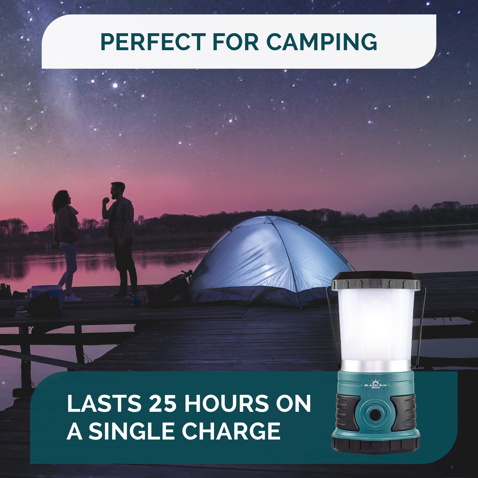 Blazin' Sun 1500 Lumen Rechargeable LED Lantern | 4000mAh, 4 Modes, Frosted Top | Ideal for Camping, Emergencies, Power Outages