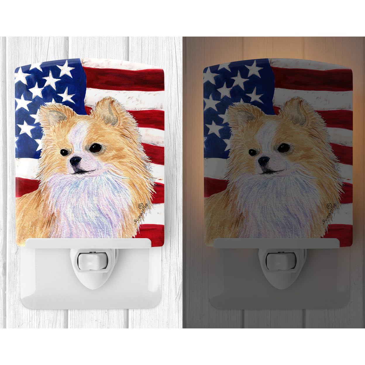 Carolines Treasures Ceramic Night Light, USA American Flag with Chihuahua, 6x4x3 inches, Multicolor, Model SS4229CNL