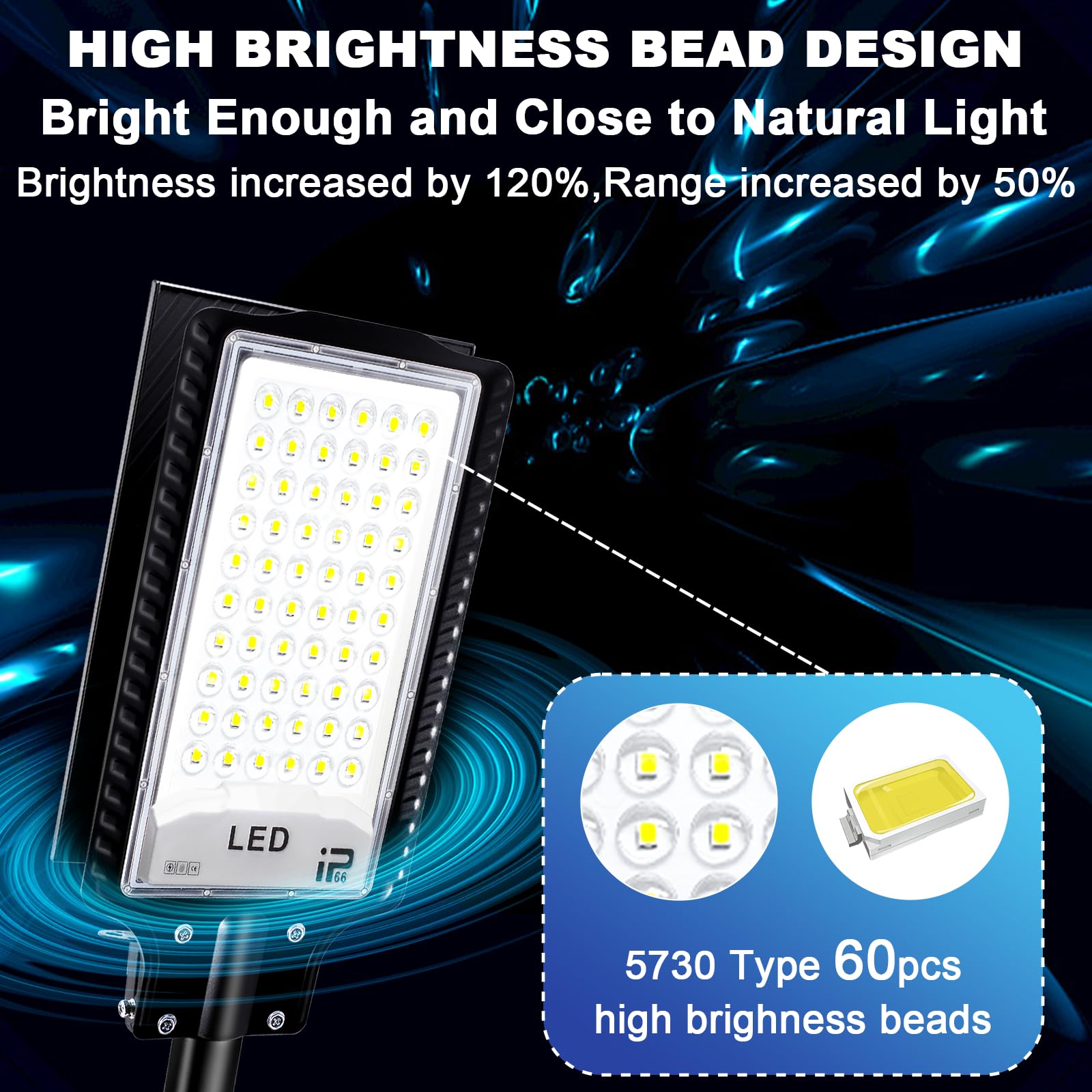 Eleganted Solar Lights Outdoor, 50000LM LED Flood Lights, Dusk to Dawn, Waterproof with Remote Control, Black, Model JJL-CAXFSTL01