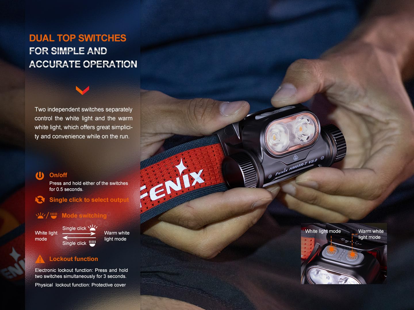 Fenix Hm65R-T V2.0 Running Headlamp, 1600 Lumen White Light And Warm White Dual Beams, Usb-C Rechargeable, Lightweight Long Runt