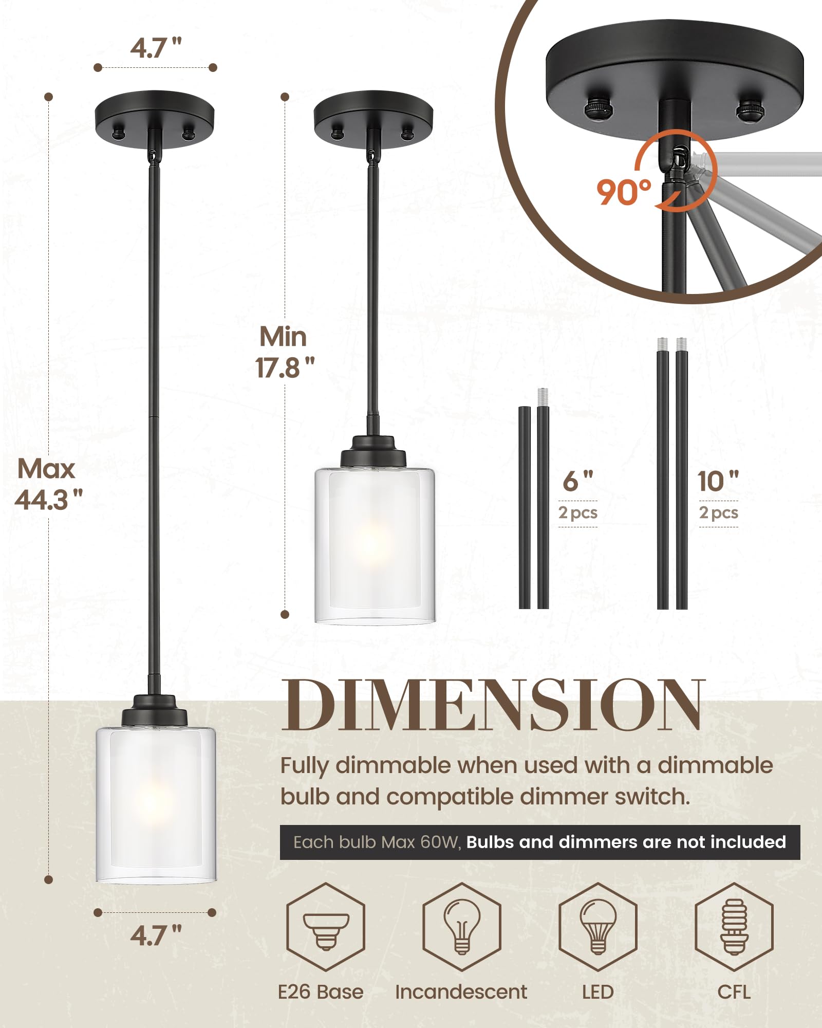 Tengxin Modern Pendant Light  Matte Black Pendant Lights Kitchen Island Farmhouse Pendant Lighting For Dining Room Bedroom Bar Office 2Pack Txplbk02-2Pk