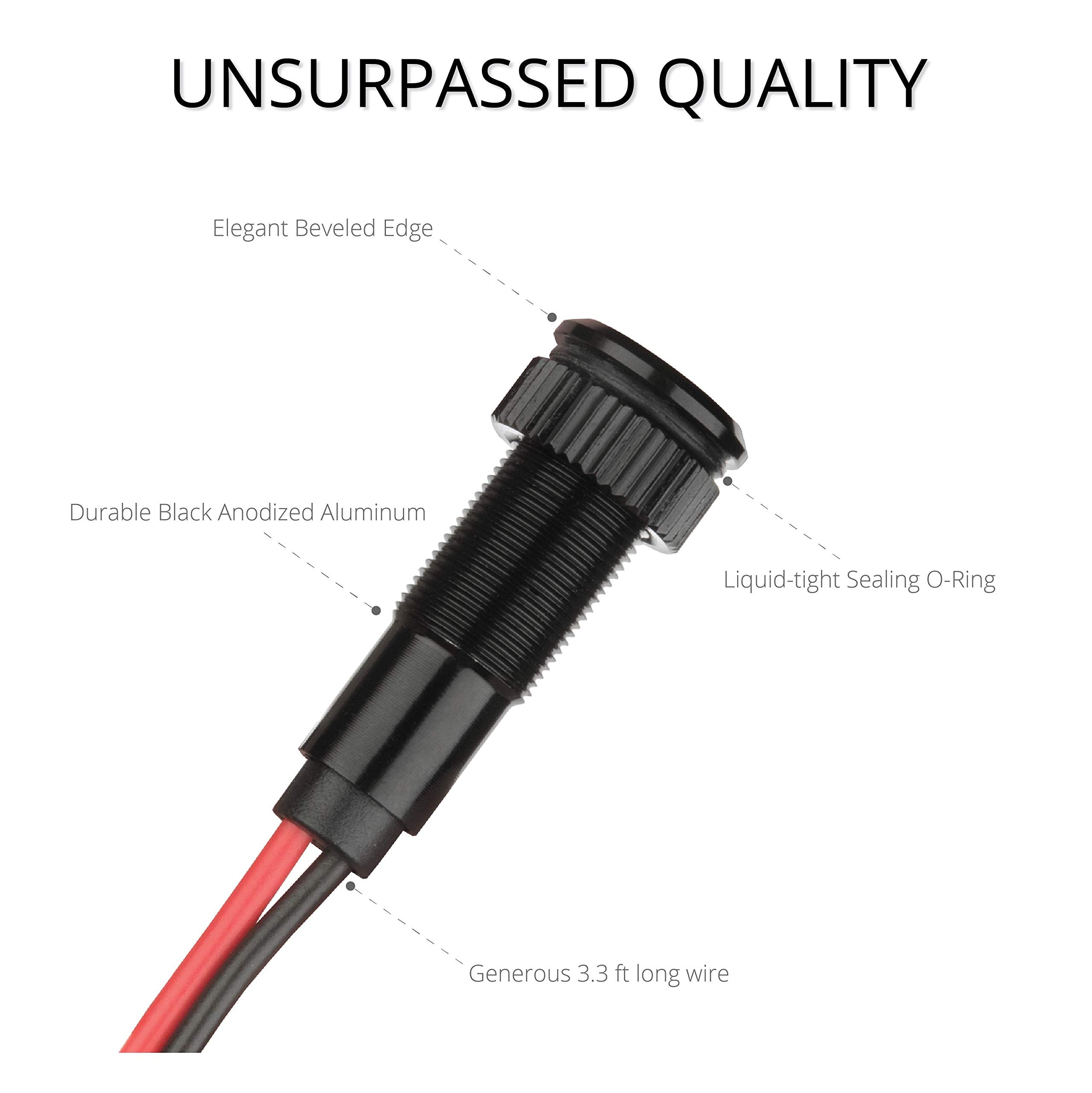 Oznium Plug-N-Play Instrument Cluster Led Indicator Light Dash Bulbs. Aluminum Pilot Lights. Acrylic Lens. Flush Panel Mount 5/16&quot; 8Mm 12V For Speedometer Odometer Tachometer (Black Bezel, White Led)