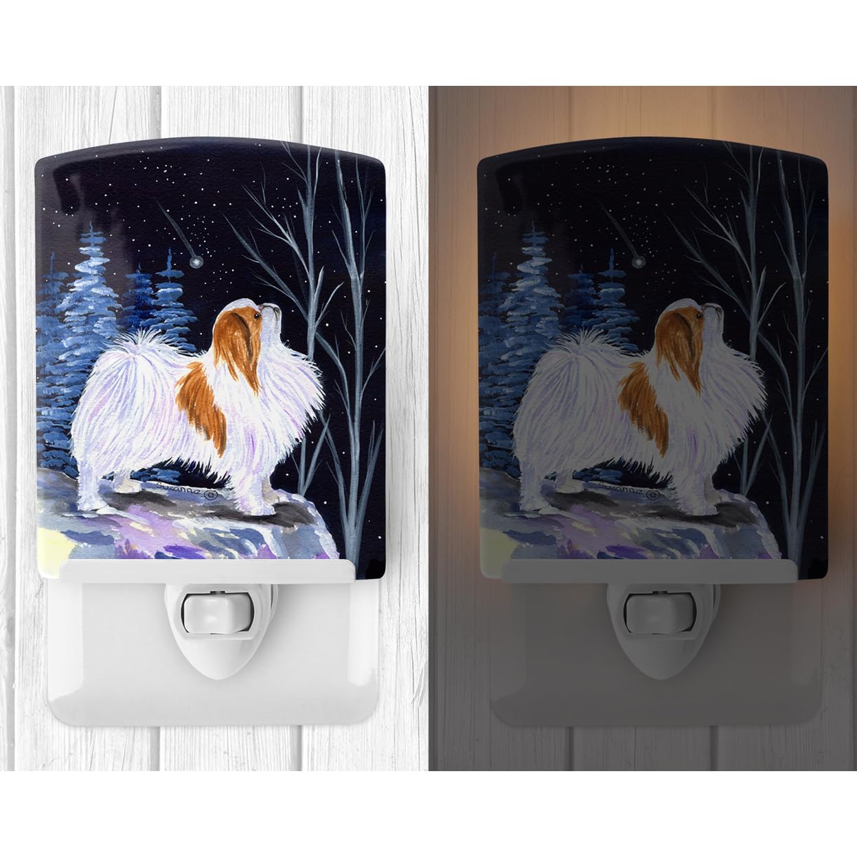 Carolines Treasures Night Light, Ceramic, 6x4x3in, Starry Night Japanese Chin, UL-Certified, Multicolor