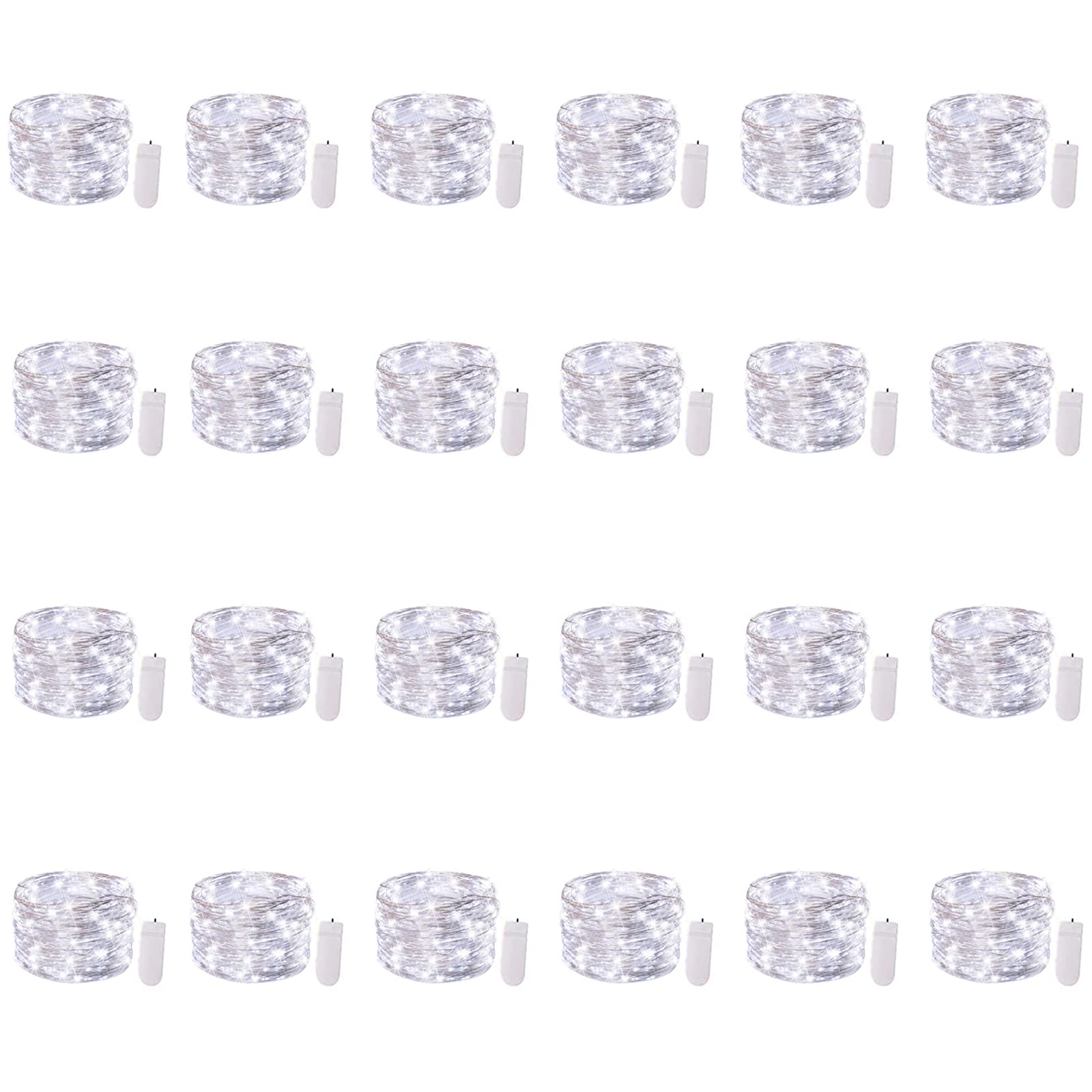 Brightown 24 Pack Fairy Lights Battery Operated - 7Ft 20 Led Mini String Lights Silver Wire Waterproof Firefly Starry DIY Lights for Bedroom Patio Wedding Party Christmas Decor (Pure White)