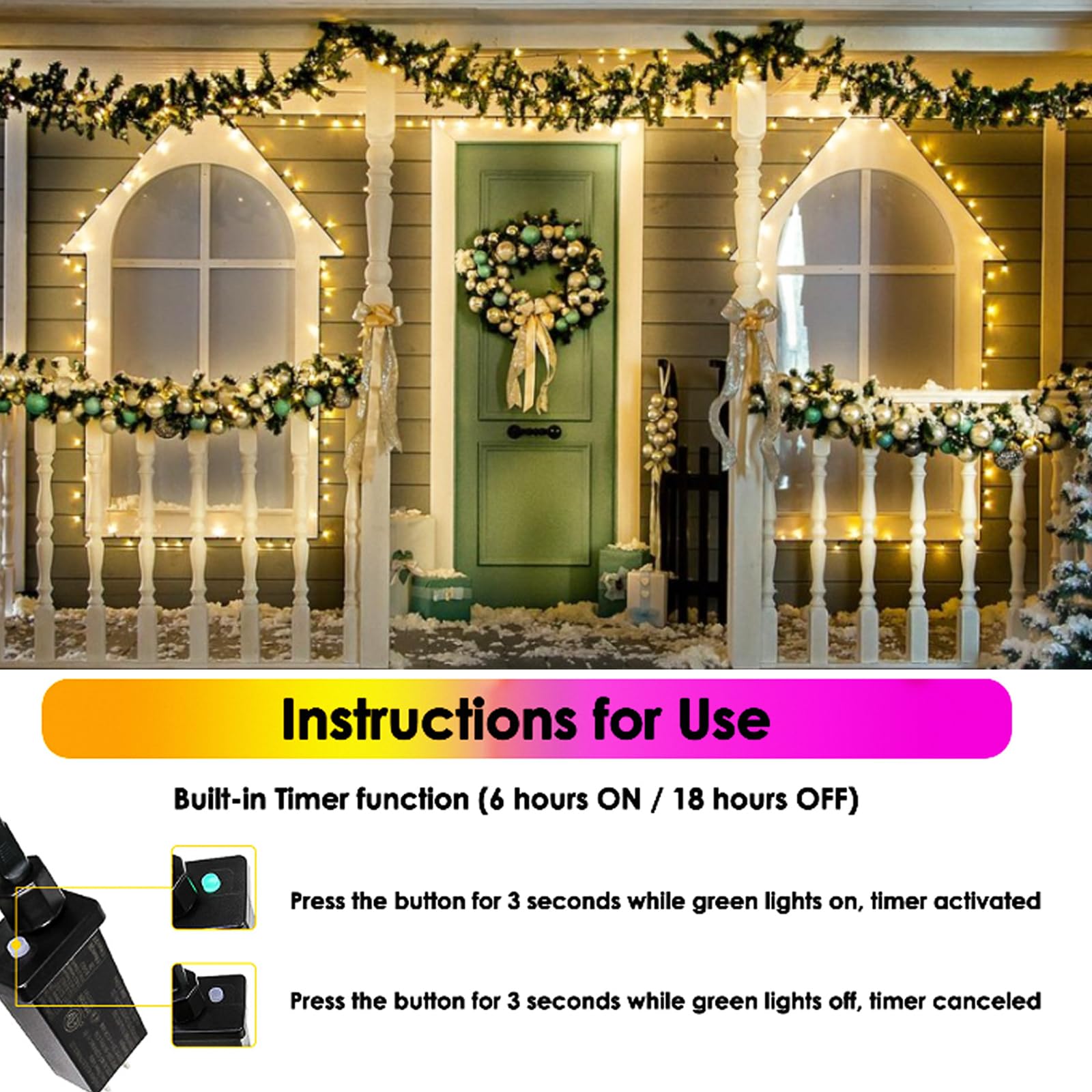 SANJICHA LED String Lights 200 LED Warm White 66FT 2-Pack Waterproof with Timer & Memory Function, 8 Lighting Modes