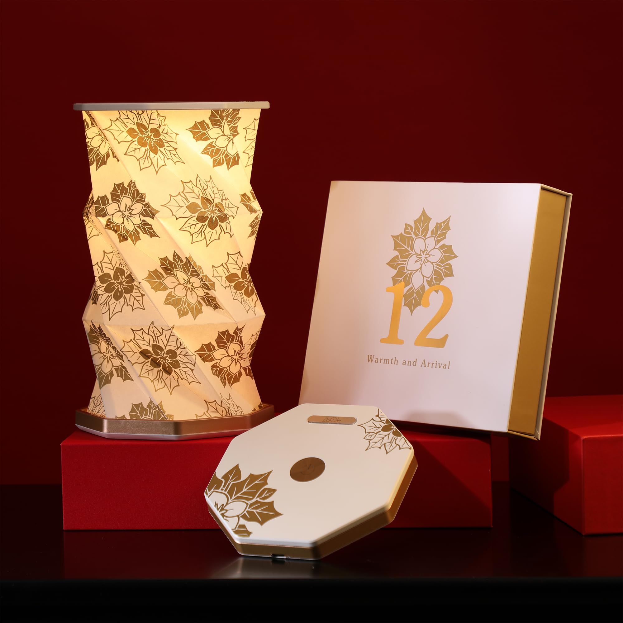 ZBOLE Birthday Flower Folding Rotating Lamp - December Christmas Rose  Rechargeable Folding Paper Light  Elegant Gift Box - Ideal Anniversary  Birthday Gift for Women  Mom  Sister  Grandma-White