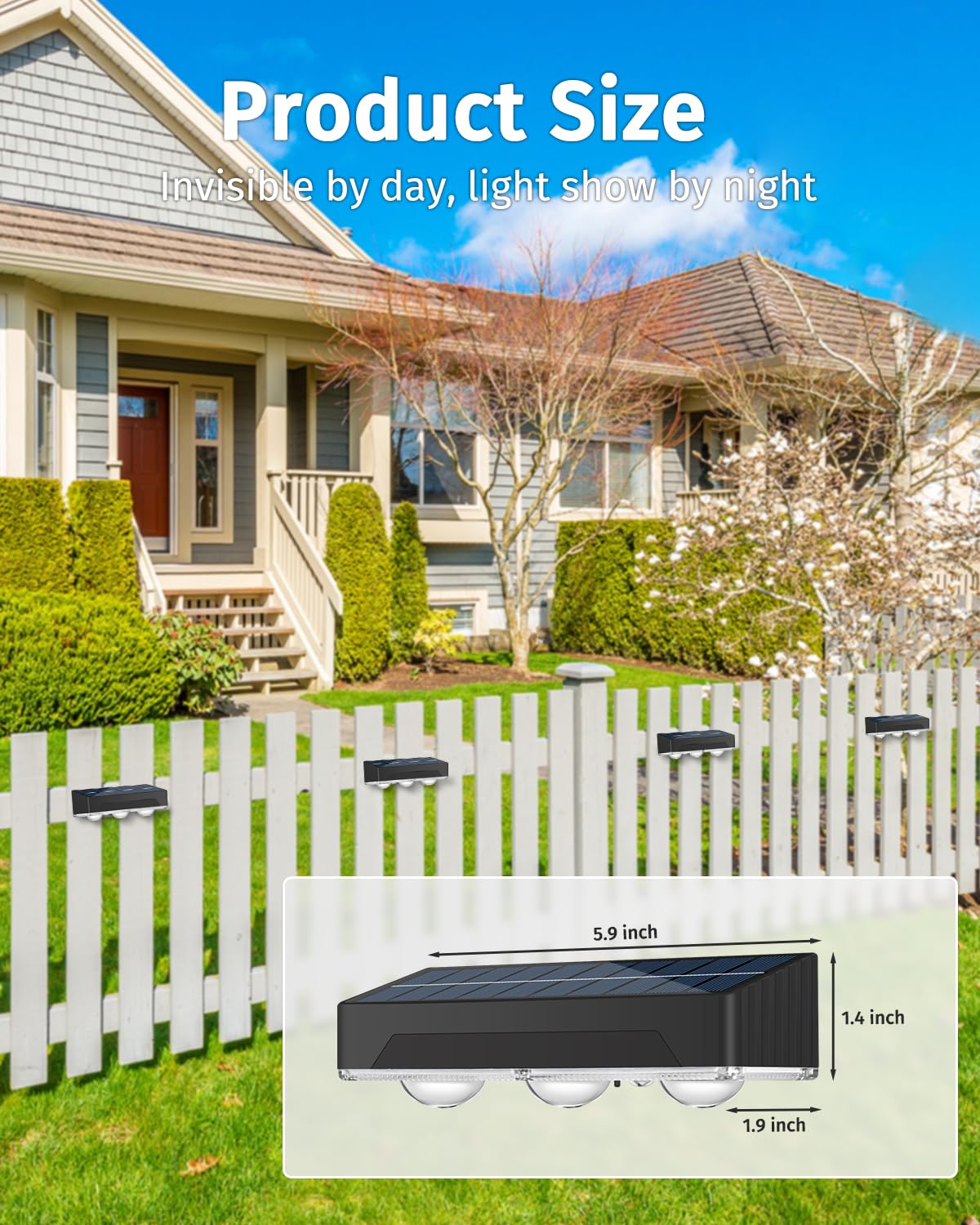 Solar Fence Lights Outdoor 8 Pack Upgraded High Brightness 3 Led Spot Lens Waterproof Deck Lights 7 Mode Warm & Cool White Rgb S