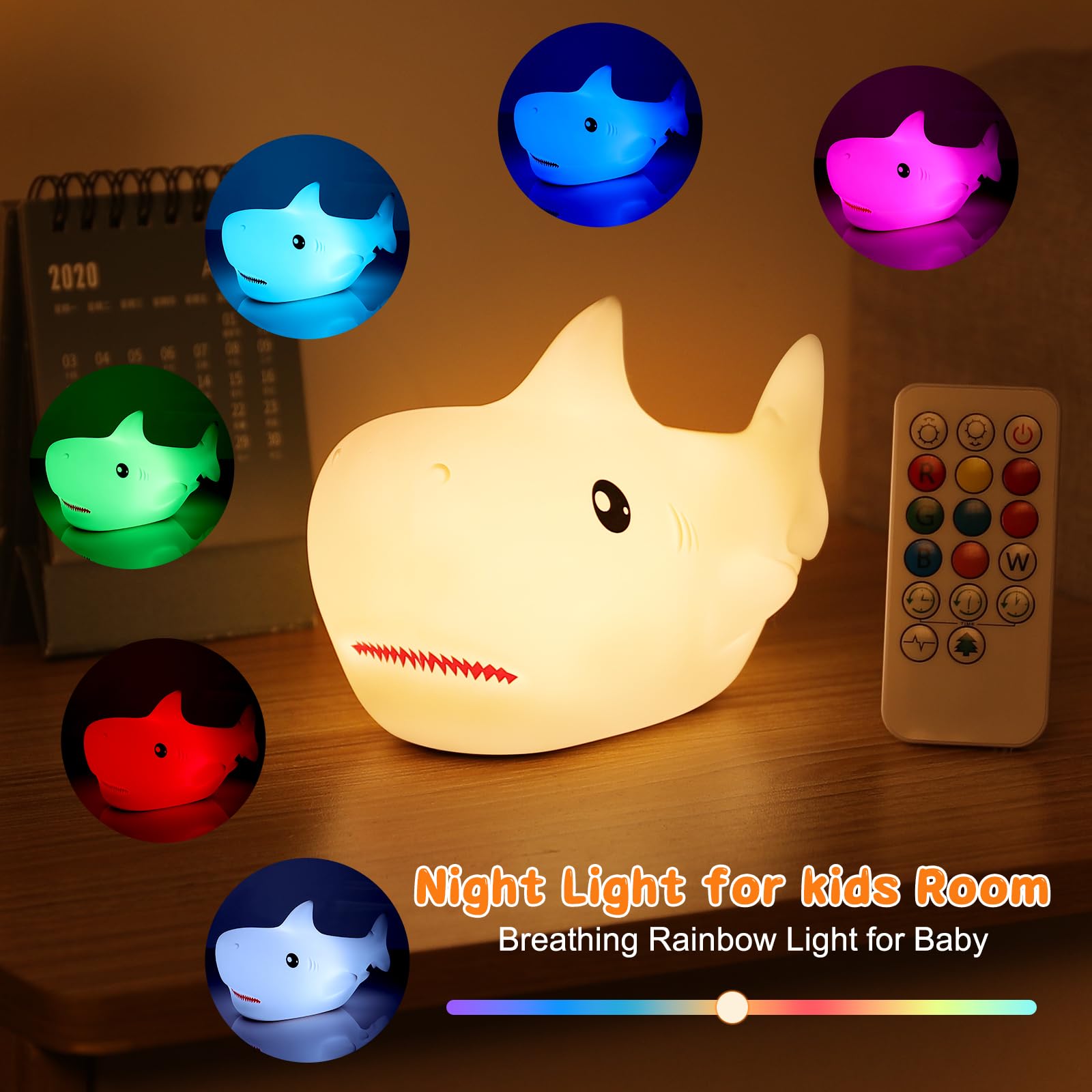 ZKLiLi Remote Shark Night Light, Portable Silicone Nightlight for Kids, 7.48" x 3.58", Light Color, Model ZKLILI-09