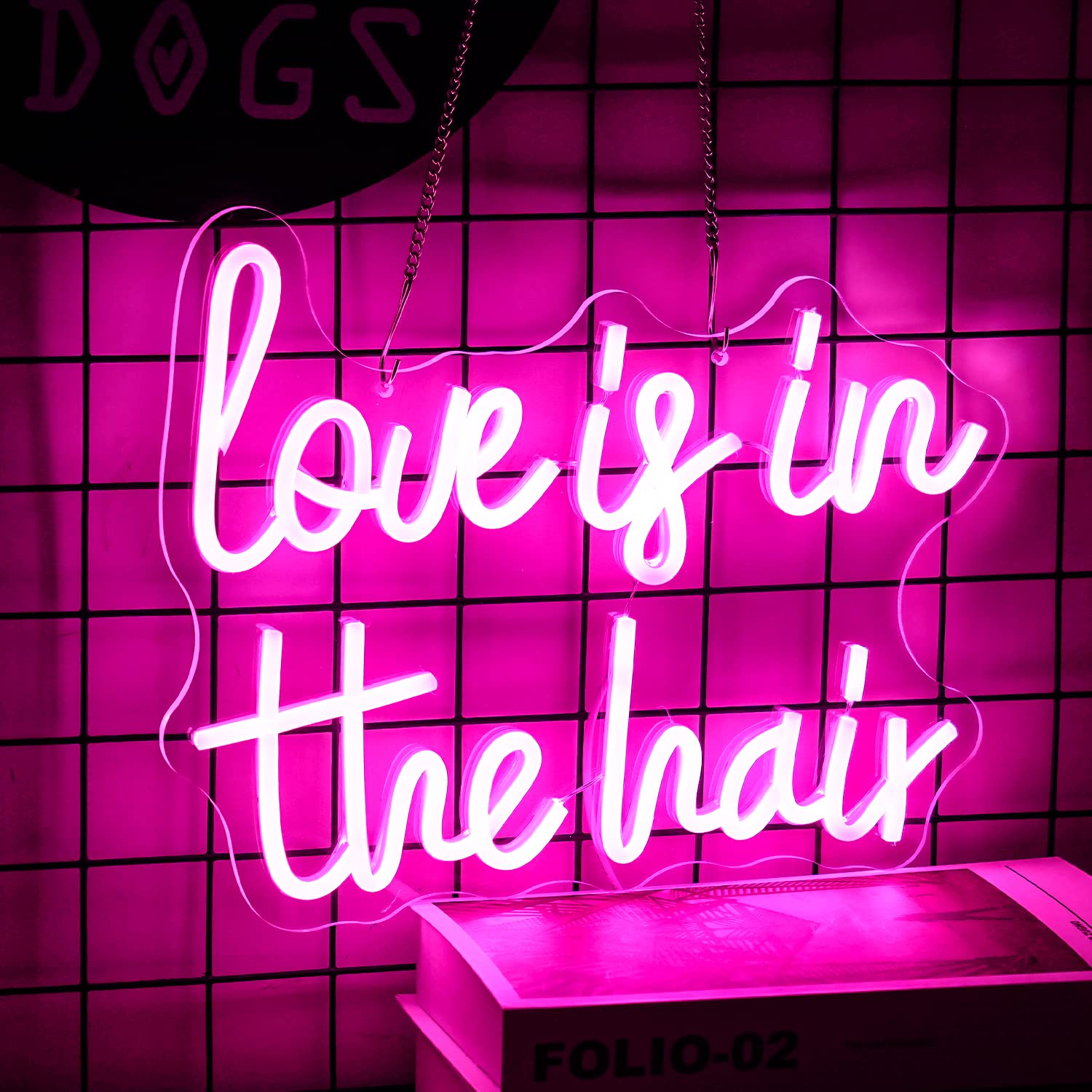 Alkkign Neon Sign - inLove is in the Hairin LED Light, Pink, 13.4inx10.6in, Model NS-28