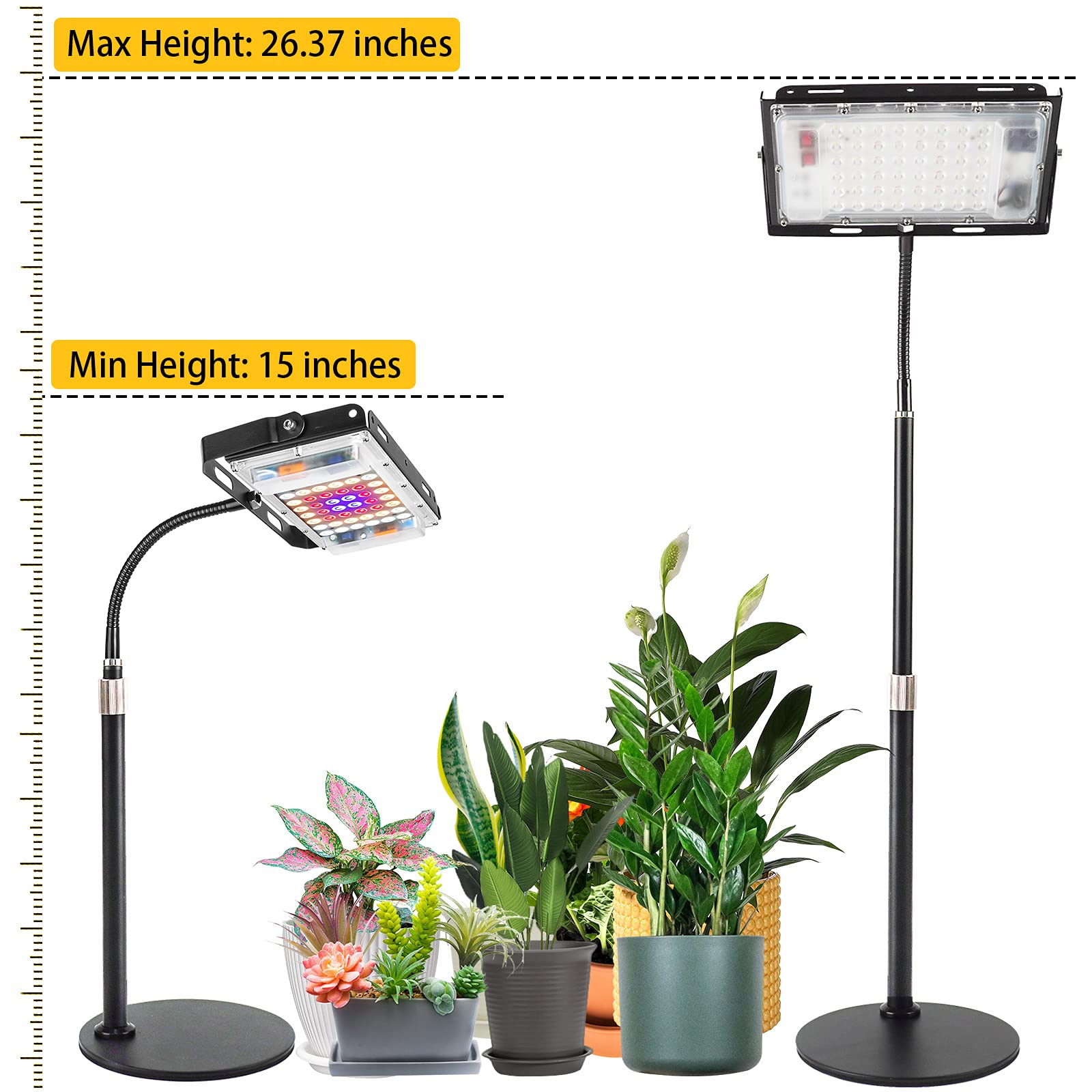 LBW Grow Light for Indoor Plants, Full Spectrum LED, Adjustable Gooseneck, One-Head, Aluminum, Model 210703, Medium Color