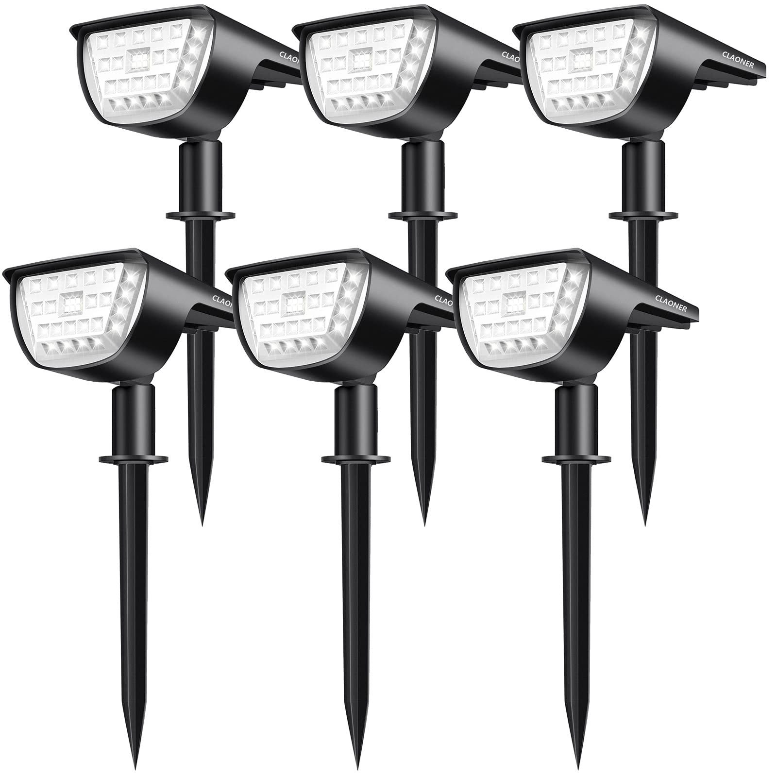 CLAONER Solar Spotlights Outdoor, 3 Modes, Waterproof, 6 Pack, Cold White, High-Impact ABS Plastic, Model 731630369471
