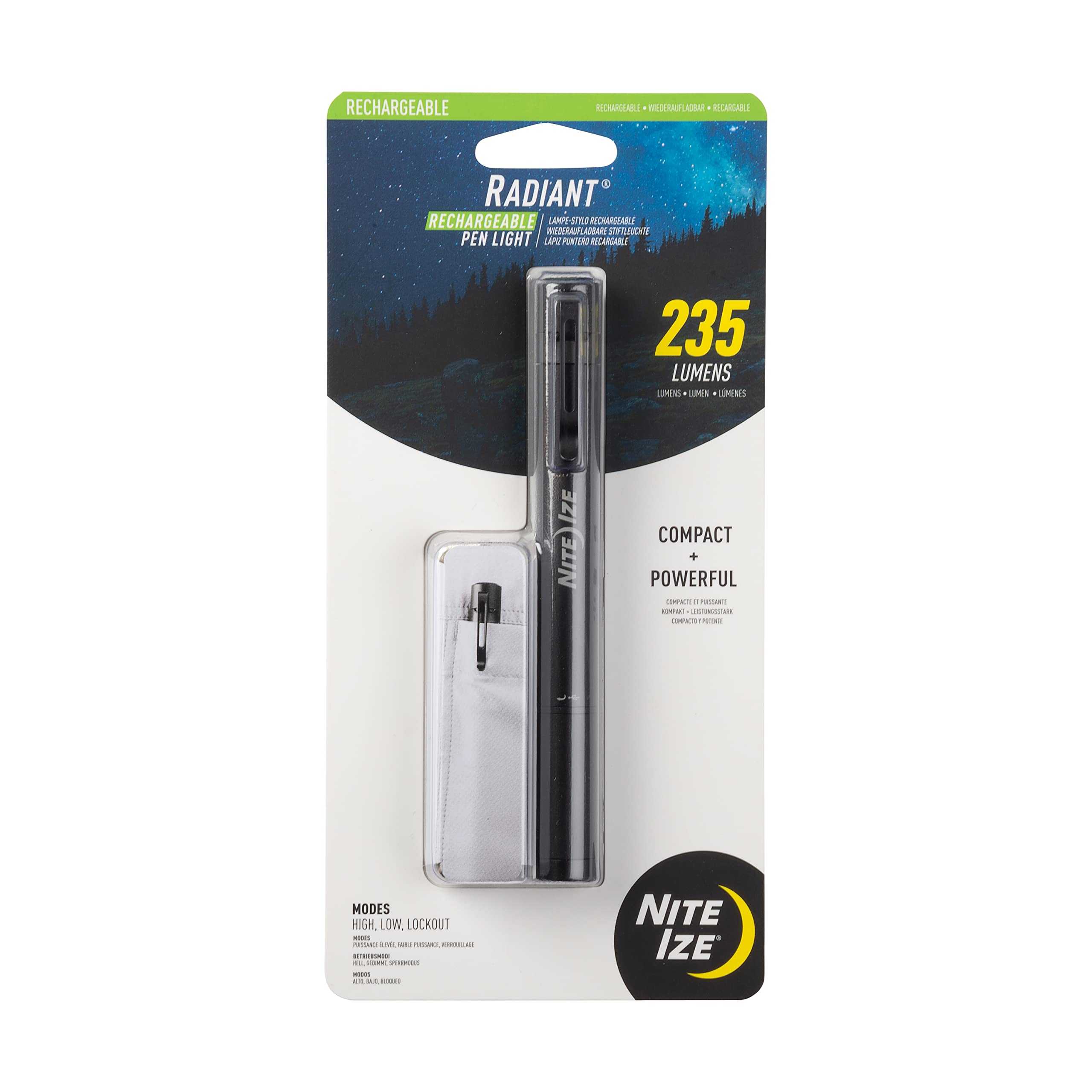 Nite Ize Radiant Rechargeable Pen Light - Mini Waterproof Flashlight - Aluminum - Black - Model RPLRA-01-R7