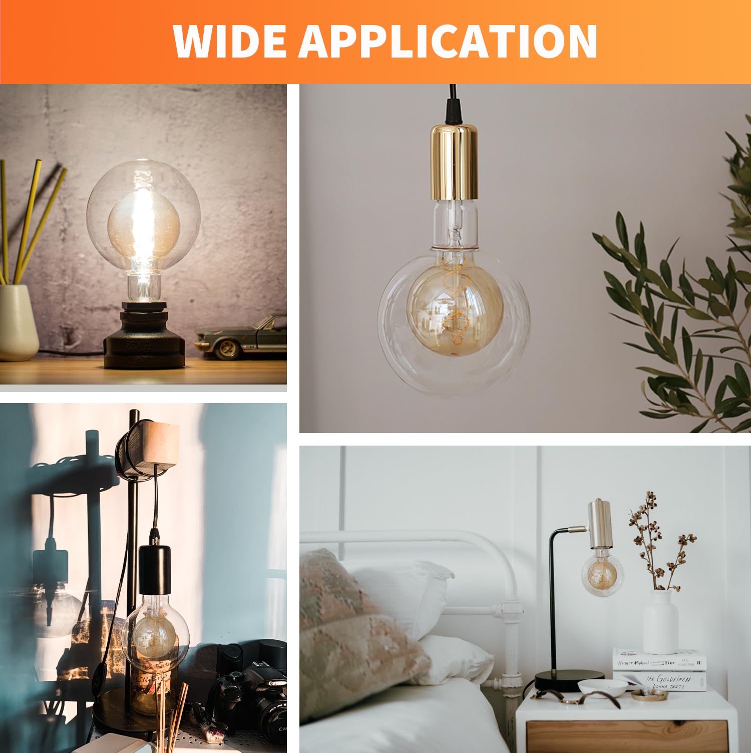 ALAMPEVER Large Globe LED Light Bulbs 7W Equivalent 40W 2700K Soft White E26 Base Amber 2-Pack