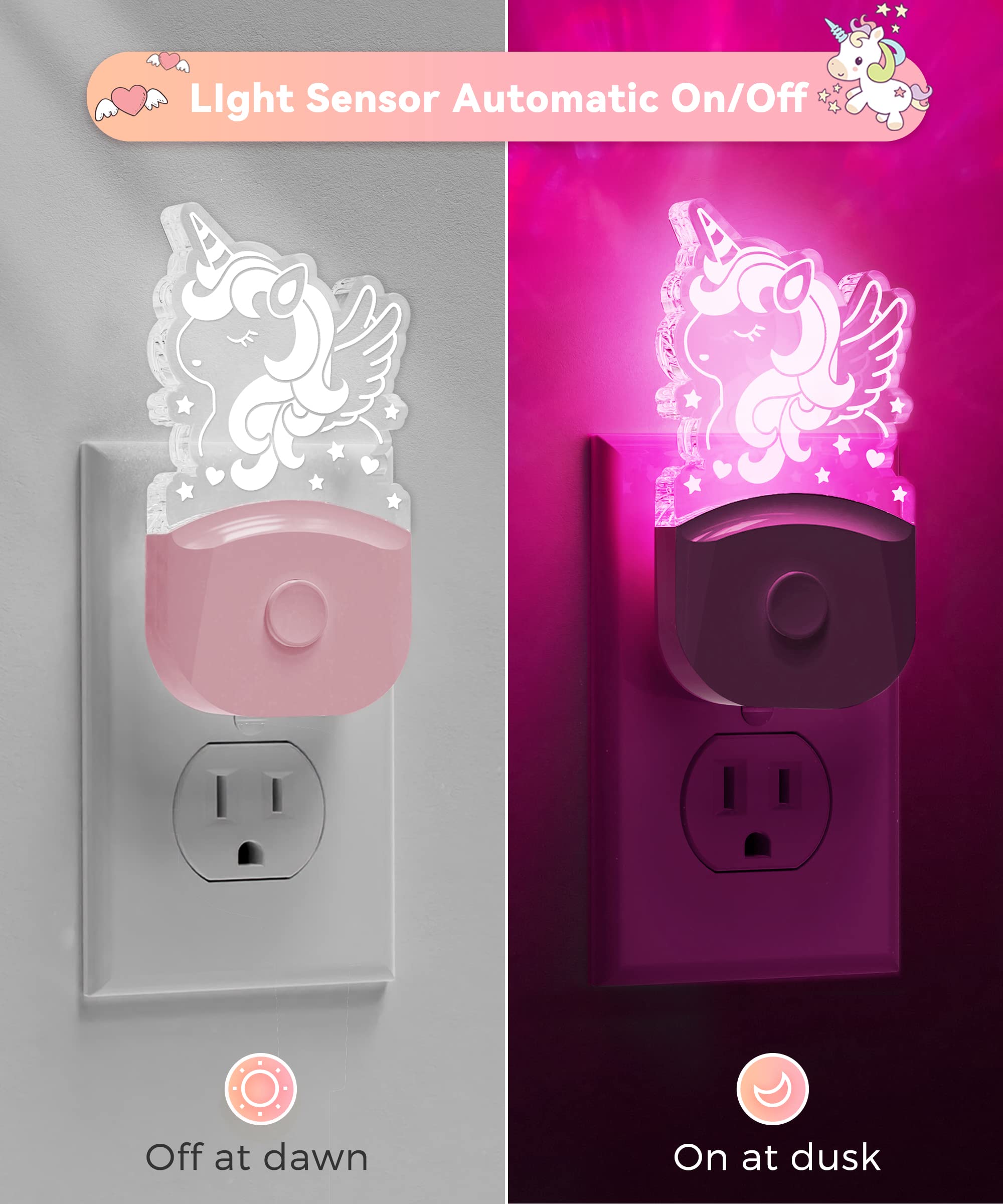 L LOHAS LED Night Light 2 Pack, Cute Horse Color Changing LED, Acrylic, Plug-in with Dusk to Dawn Feature