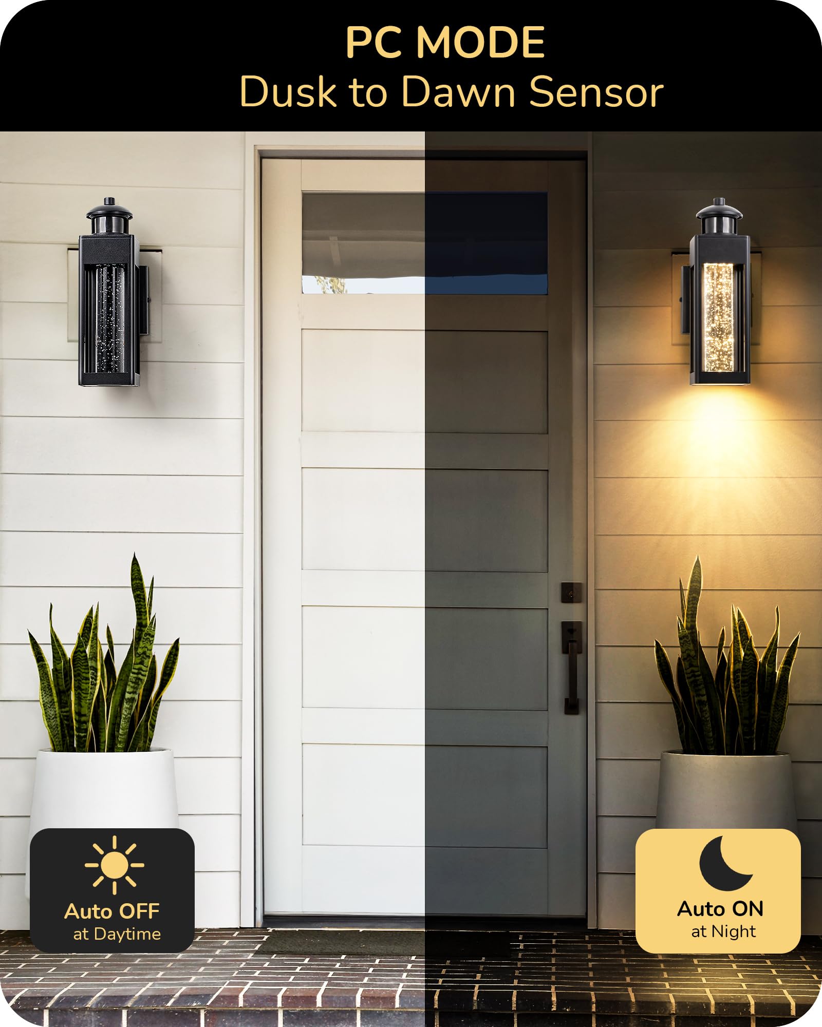 EDISHINE 2 Pack Modern Exterior Lighting Fixtures, LED Outdoor Light Fixtures Wall Mount, with Motion & Photocell Sensor, Crysta