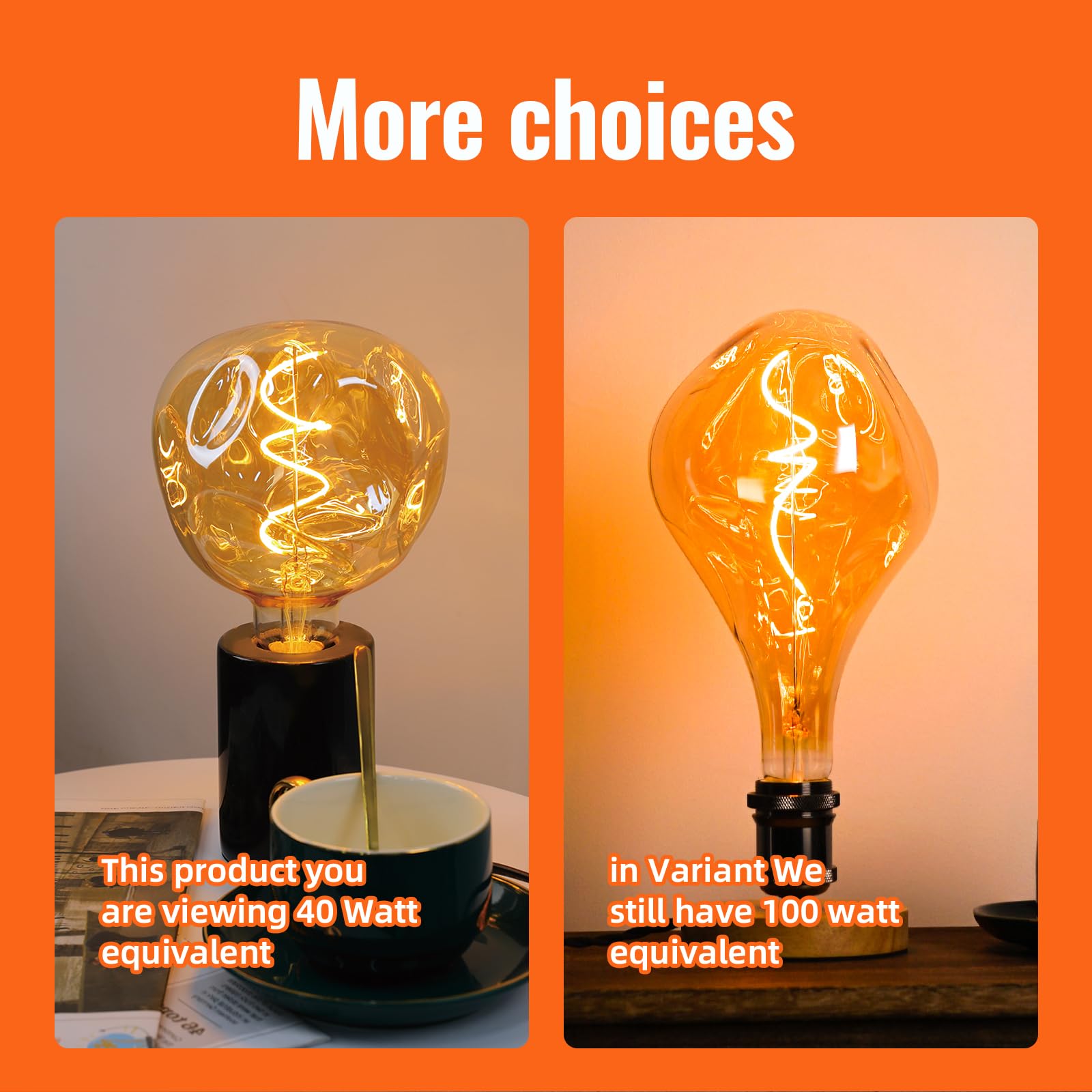 OMED Large Edison Bulb 100W Amber Dimmable 2200K Warm White 8W Vintage E26 Base, Unique Irregular Design, Pack of 1