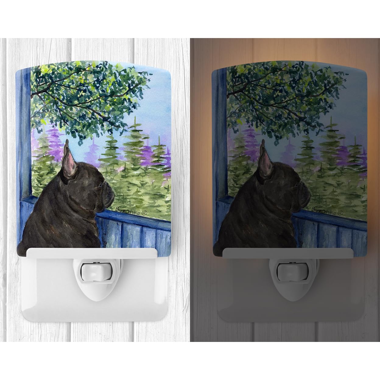 Caroline'S Treasures Ss8675Cnl French Bulldog Ceramic Night Light Compact, Ul-Certified, Ideal For Bedroom, Bathroom, Nursery, Hallway, Kitchen, 6X4X3, Multicolor