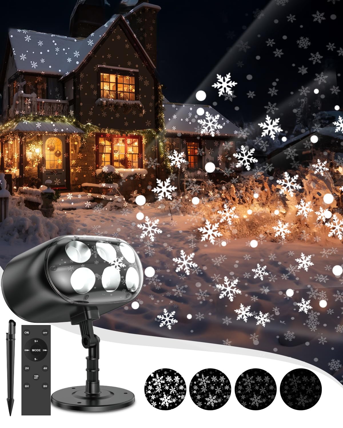 Snowflake Projector Lights with Remote, Timer, Dimmer, IP65 Waterproof?Christmas Projector Lights Outdoor, 270 Rotation Christma