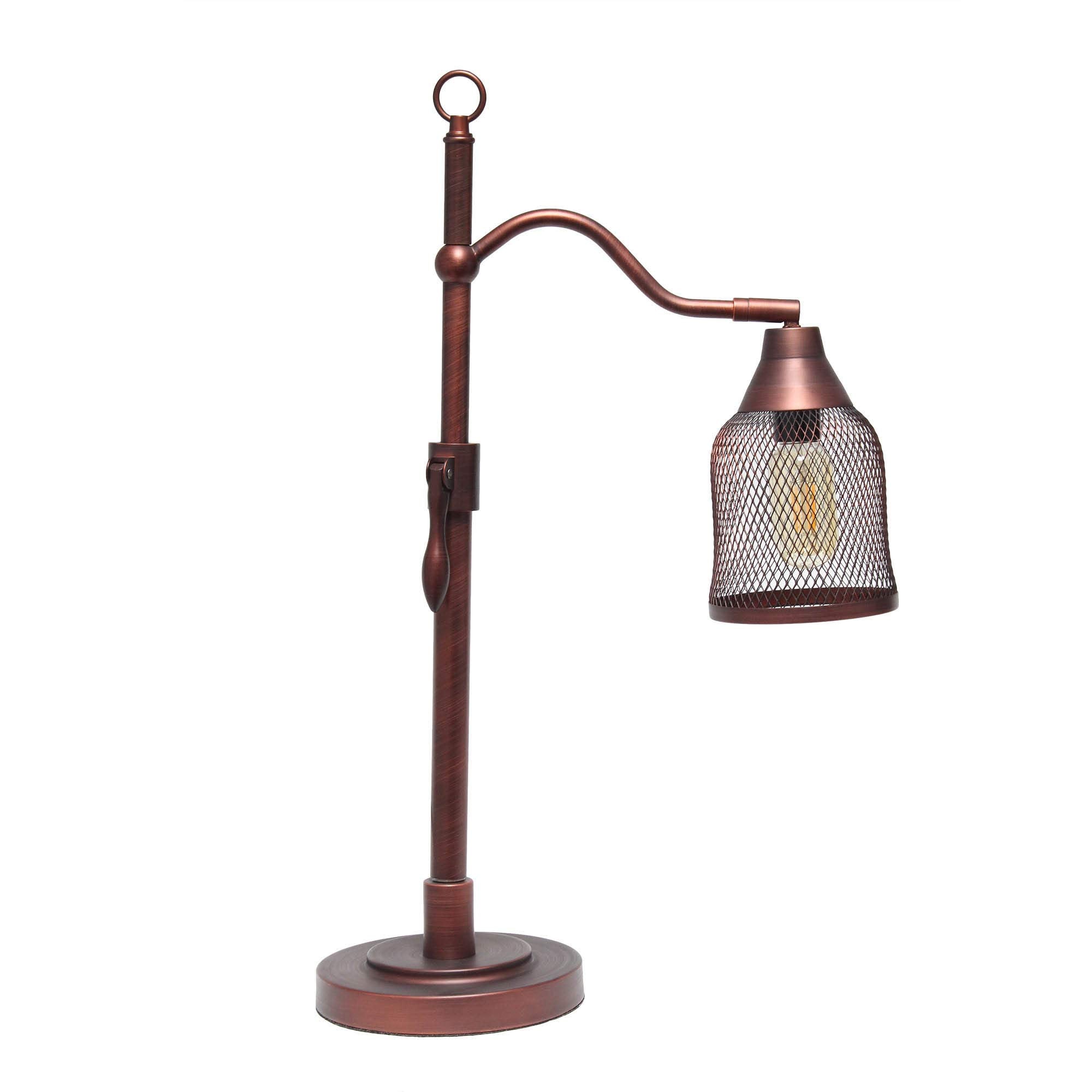 LALIA HOME Vintage Arched Table Lamp, Iron Mesh Shade, 16inL x 7inW x 25inH, Red Bronze, Model LHT-5029-RB