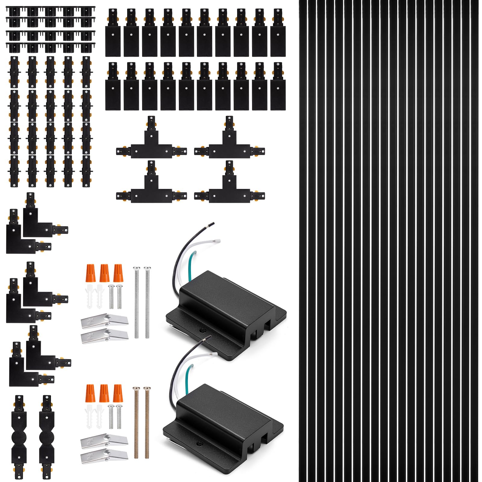 H Track Lighting Rails Kit - Icreating 65.6Ft Black Track Lighting Tracks 3 Wire With Floating Canopy Connector  L  I And T Connectors For Single Circuit H Type Led Tracks Lights Heads Fixtures