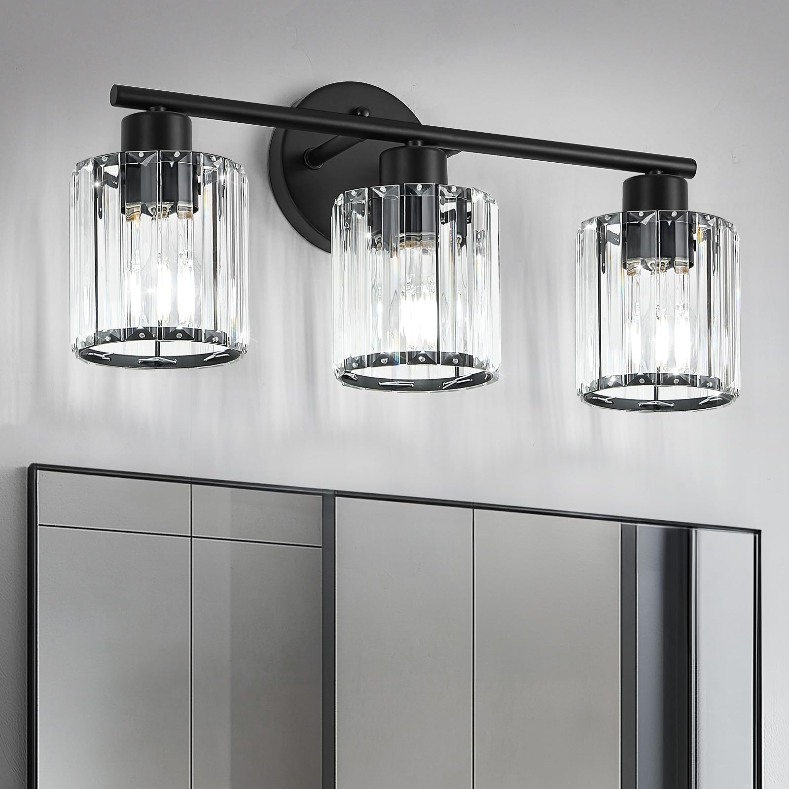 Kvhiiw Modern 3-Light Crystal Bathroom Light Fixtures,Brushed Nickel Vanity Lights,Bathroom Lighting Fixtures Over Mirror for Re