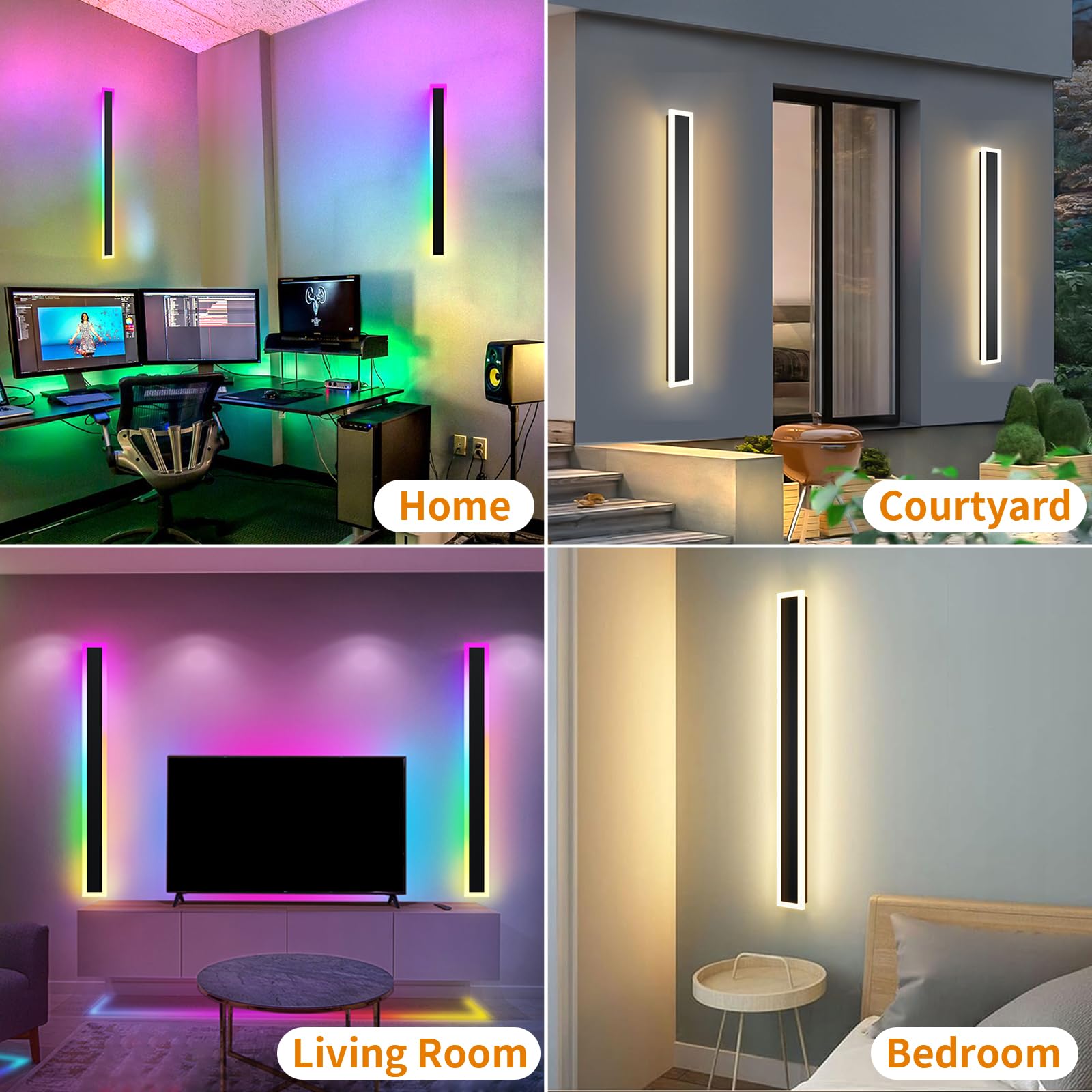 Zihoi 2 Pack Outdoor RGB Wall Lights, 31.4inch Dimmable IP65 Waterproof Sconce with Remote Control, Multicolor for Indoor/Outdoor Use