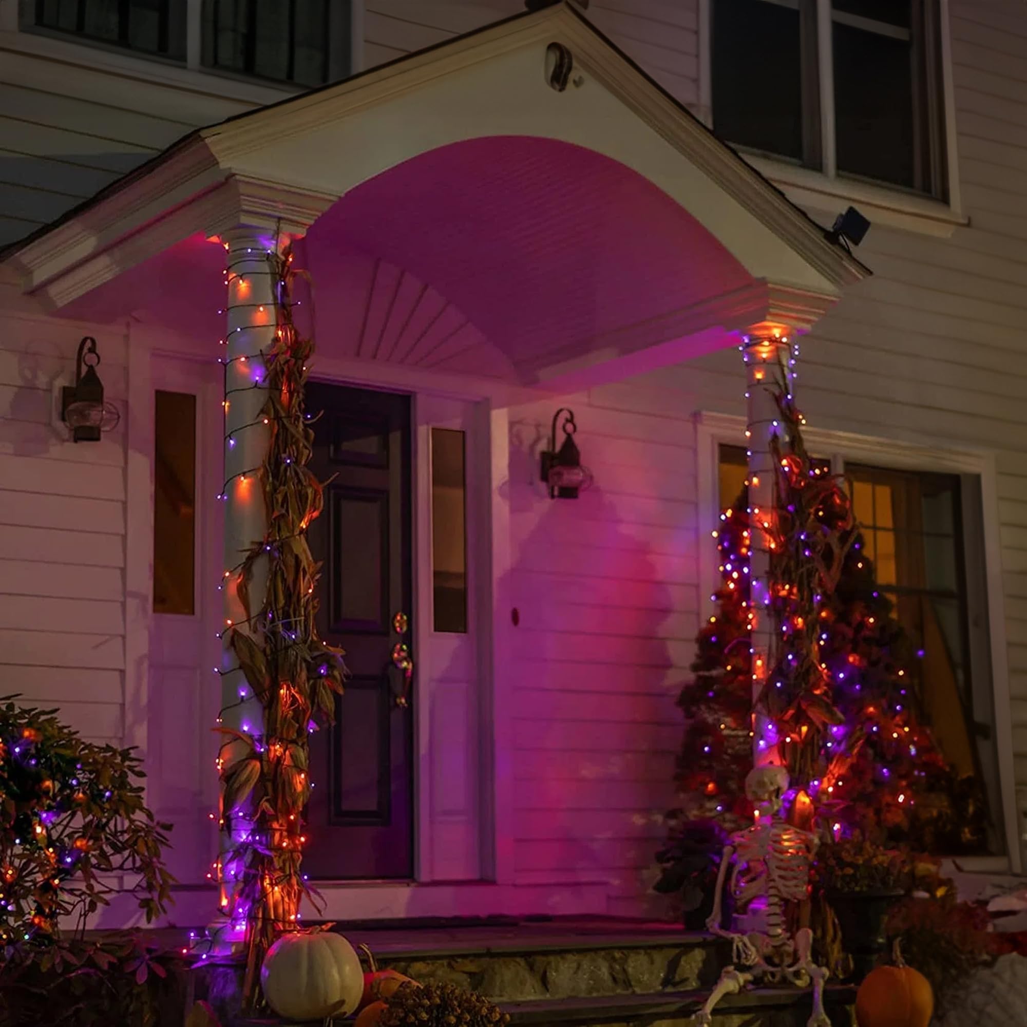 Dazzle Bright 500 LED Halloween String Lights, Waterproof Black Wire, 8 Modes, Purple & Orange, Outdoor Indoor Decor