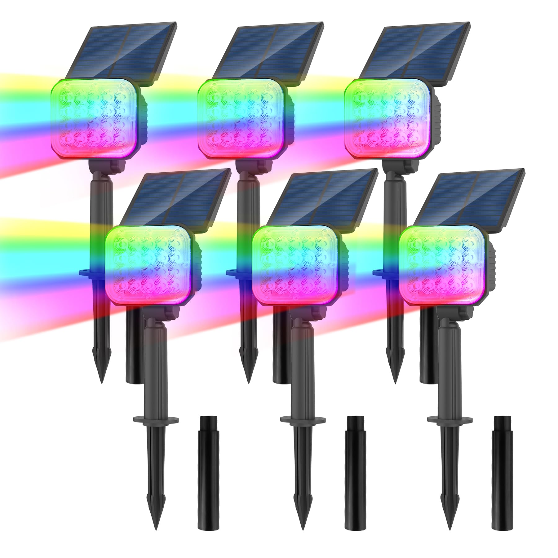 Crepow Solar Spot Lights, Rgb Color Changing, Waterproof Ip65, Adjustable - 6 Pack Multicolor