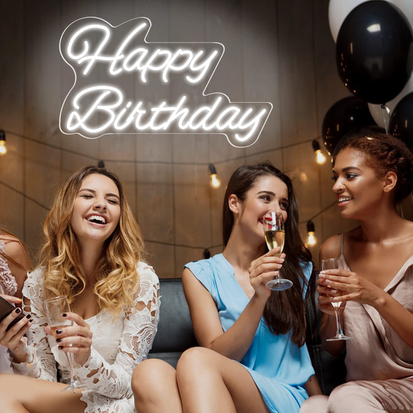 Neonawall Happy Birthday LED Sign 20 Inch Dimmable Acrylic Wall Decor White Z-HB01-White-20