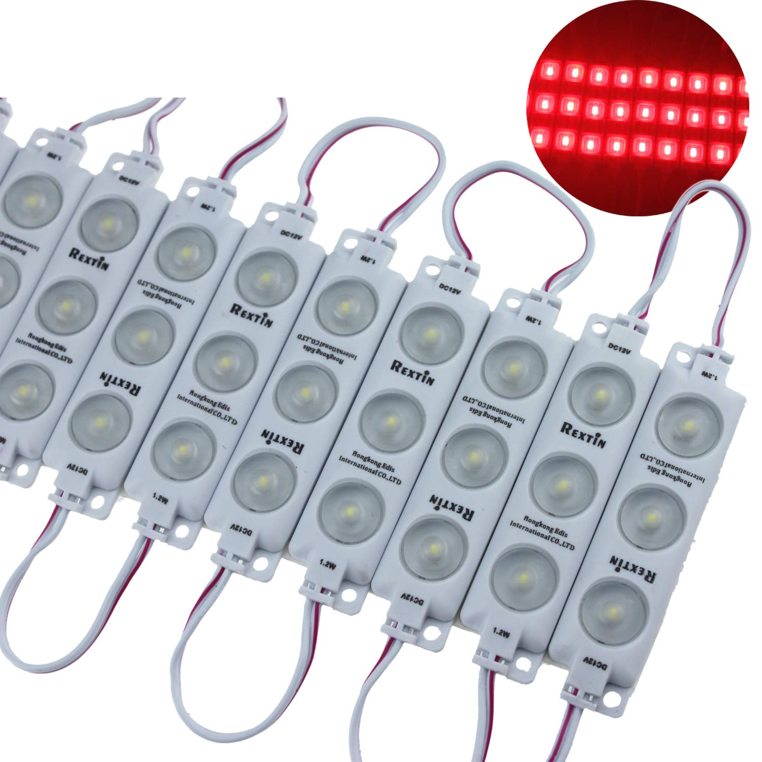 Rextin 200Pcs Super Bright 3Led 2835 Led Module Red Ip68 Waterproof Decorative Light For Letter Sign Advertising Signs Back With