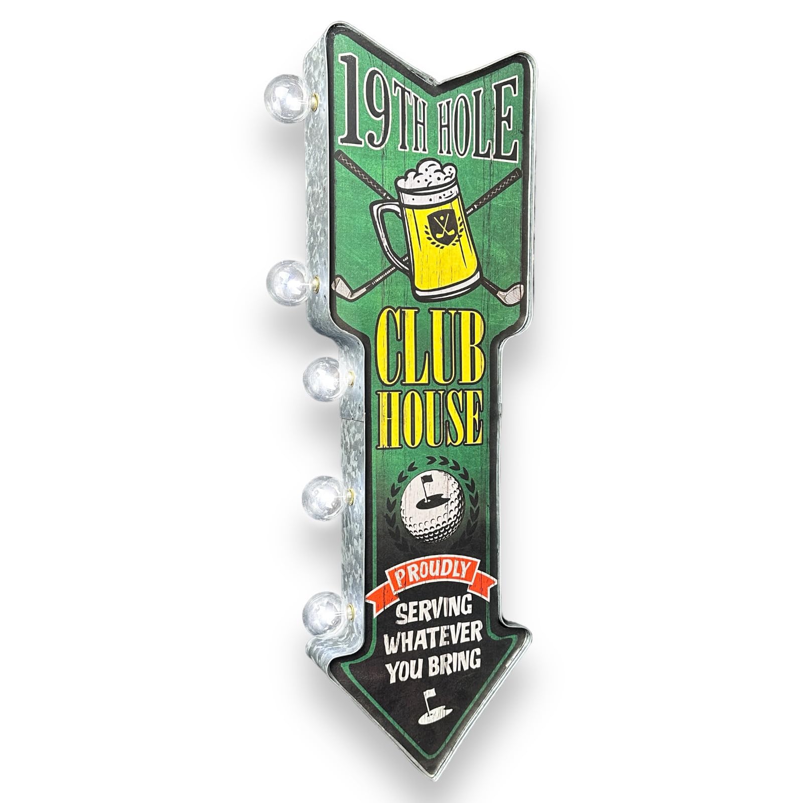 American Vintage Sign Co. Golf Double-Sided Marquee Sign, Vintage Print, LED Bulbs, Metal, 26in x 3in x 8in, Retro Home Decor