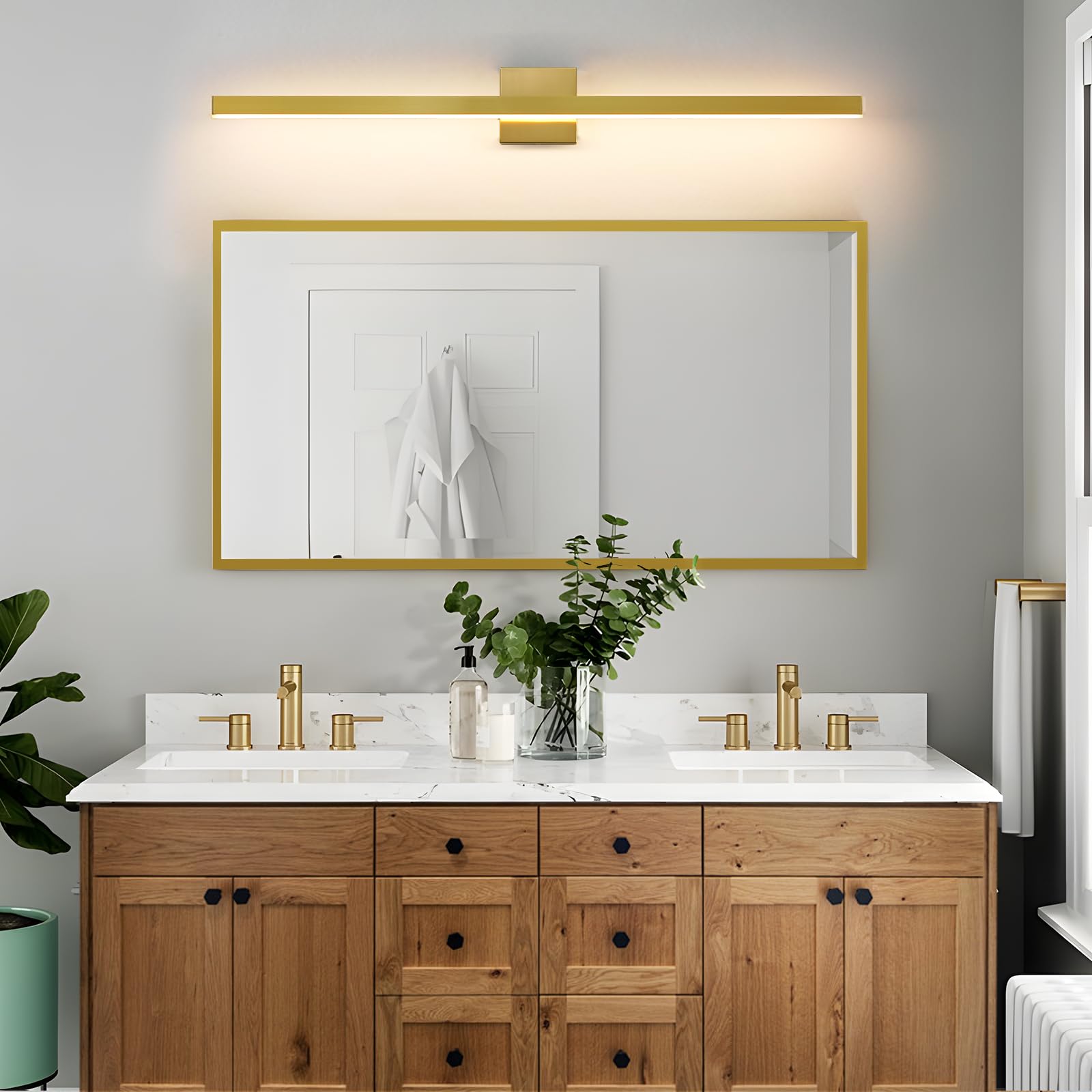Kaisite Brushed Gold Vanity Light For Bathroom Above Mirror 39 Inch Led 5Cct Bathroom Lighting Fixtures Dimmable Modern Bath Wall Light Fixture Over Mirror
