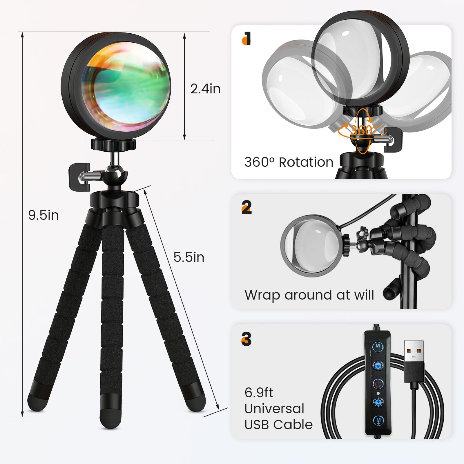 Exnemav Sunset Lamp Projector With App & Remote Control 360 Degree Rotation Sunlight Lamp 16 Colors & 4 Modes Rainbow Sunset Lig