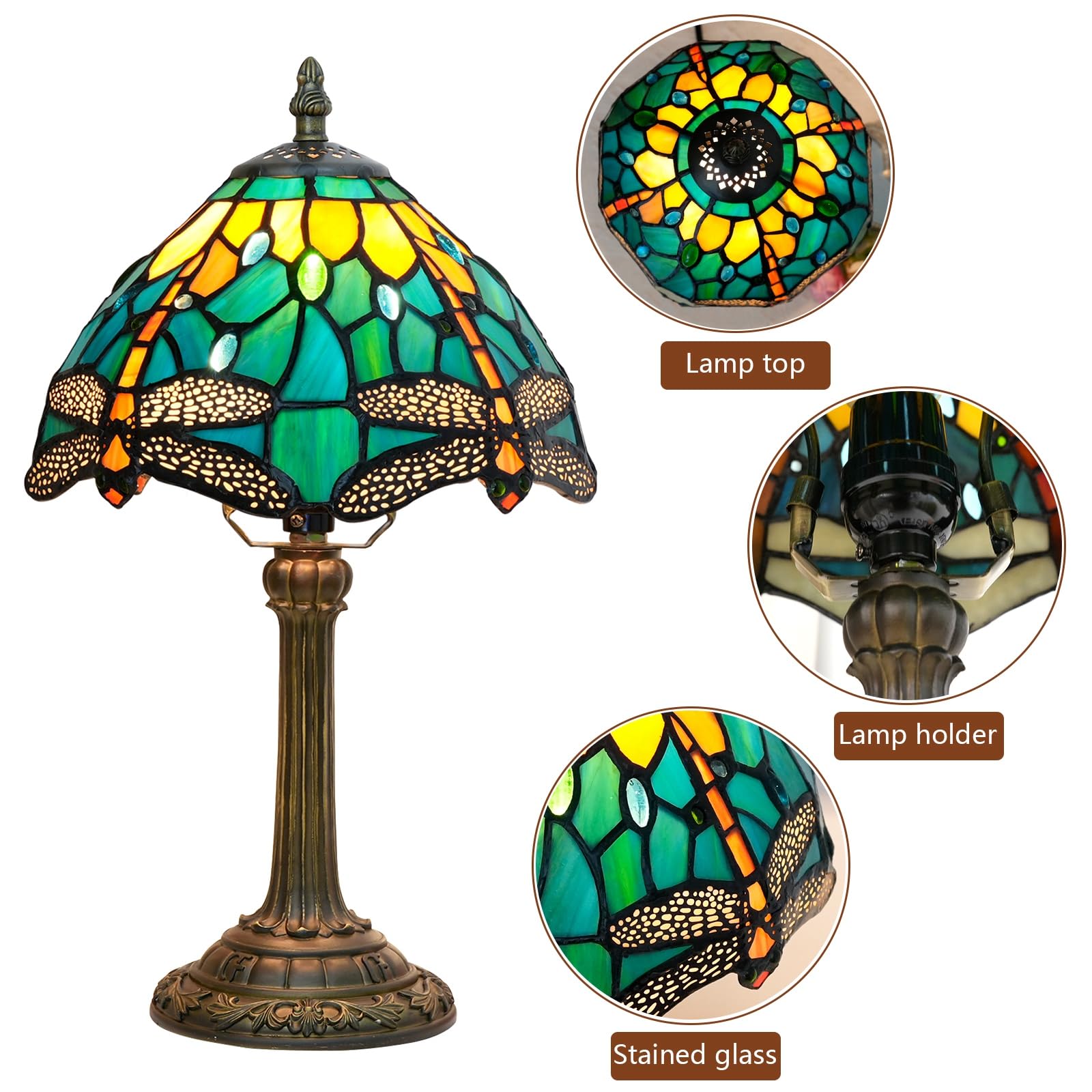 Tiffany Lamp Style Stained Glass Table Lamp Teal Dragonfly Green Bedroom Bedside Light For Office Dorm Bar Decor Retro Unique Cu